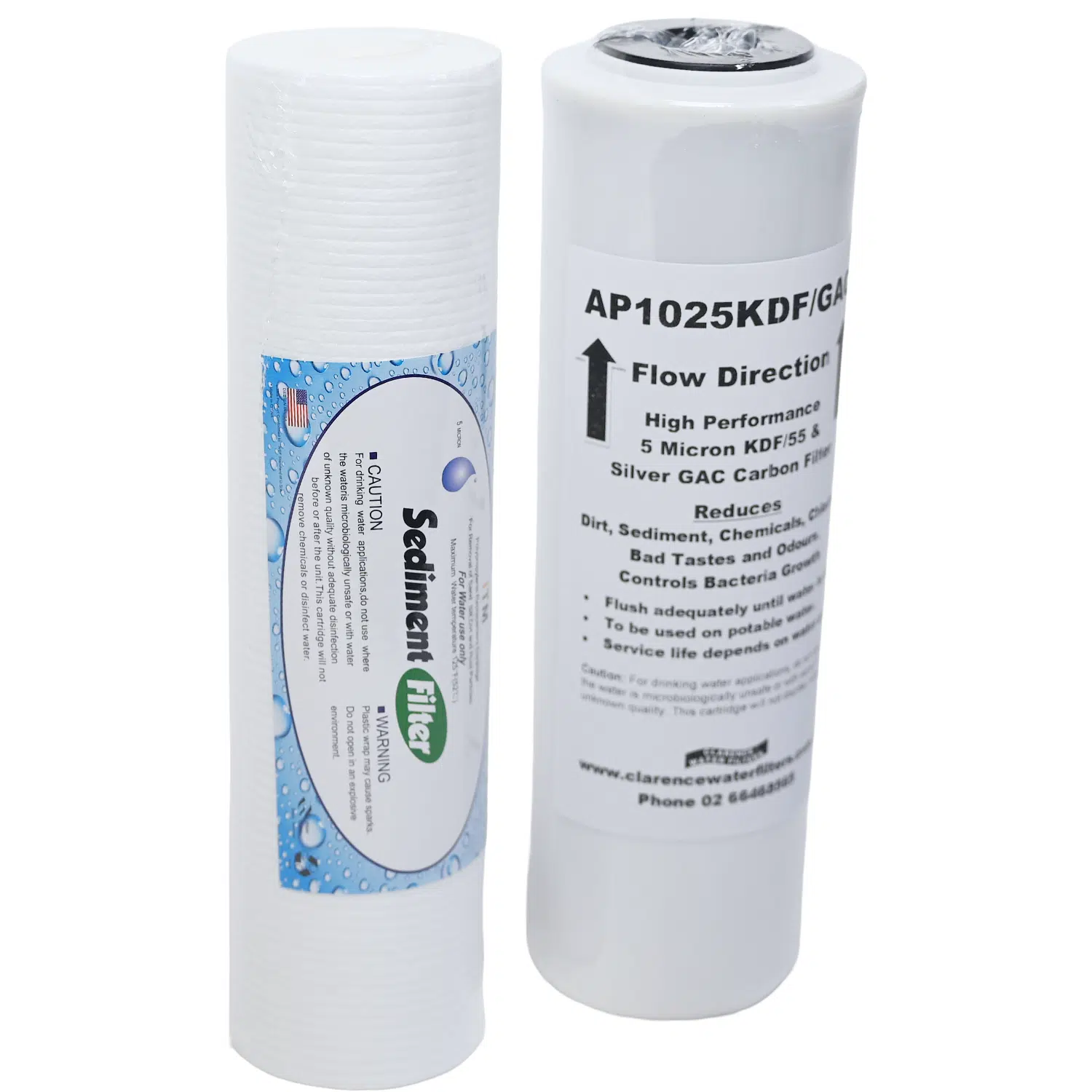 10 inch Filter Set AP1025KDFGAC Carbon and KDF filter 5 microns with 1025PS polyspun sediment filter