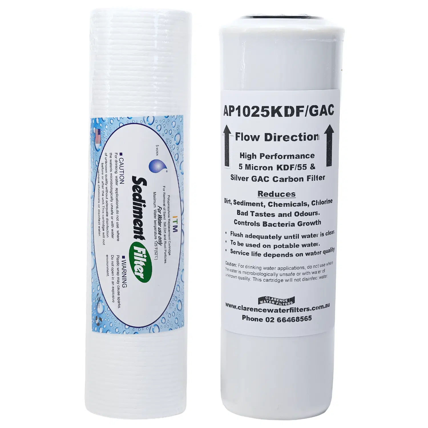 10 inch Filter Set AP1025KDFGAC Carbon and KDF filter 5 microns with 1025PS polyspun sediment filter 2