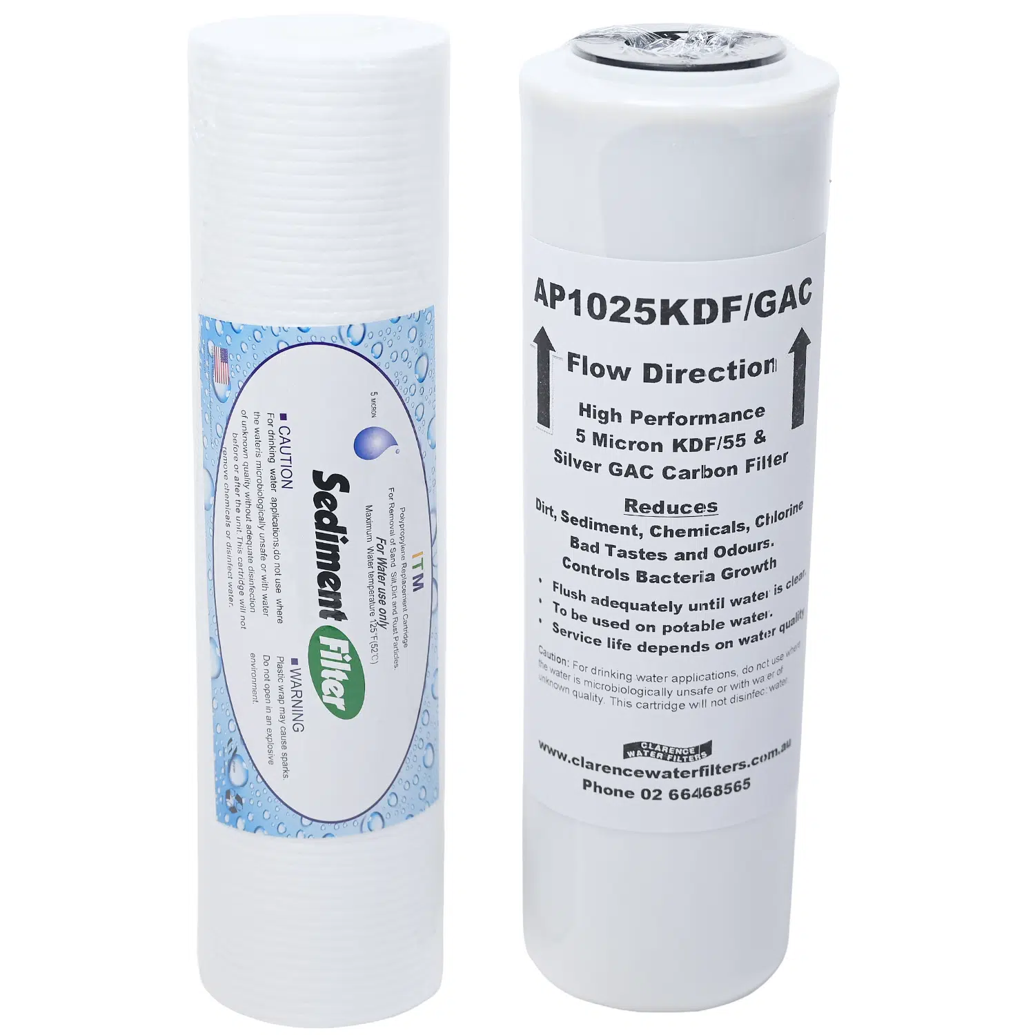 10 inch Filter Set AP1025KDFGAC Carbon and KDF filter 5 microns with 1025PS polyspun sediment filter