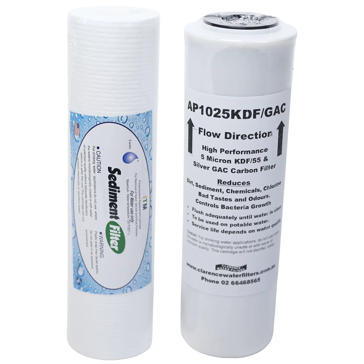 10 inch Filter Set AP1025KDFGAC Carbon and KDF filter 5 microns with 1025PS polyspun sediment filter