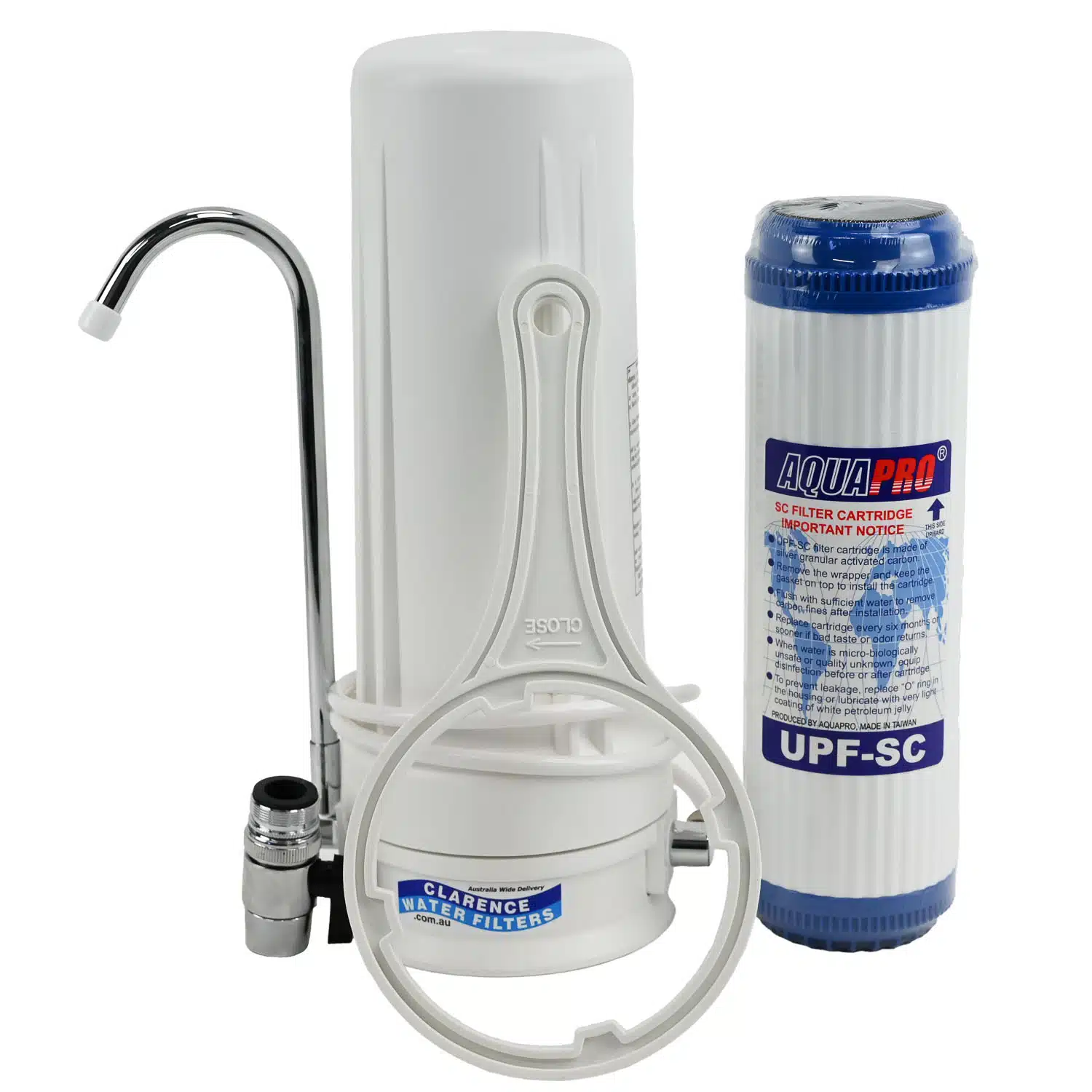10 inch bench top water filter system for tank water featuring a 1025SilverGAC 5 micron silver impregnated granular carbon water filter