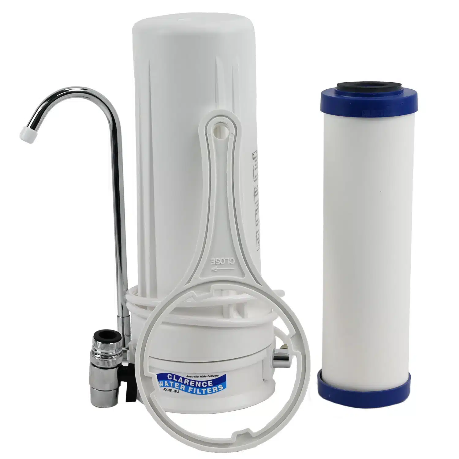 10 inch bench top water filter system for tank water featuring an Coldstream Sentry ceramic water filter