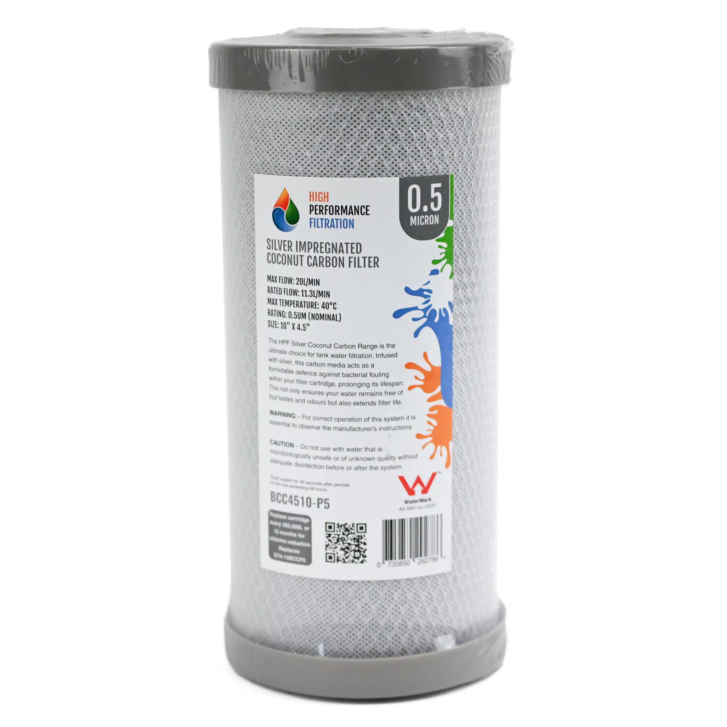 10 inch by 4 point 5 inch carbon block water filter rating at 0 point 5 microns for chemical reduction