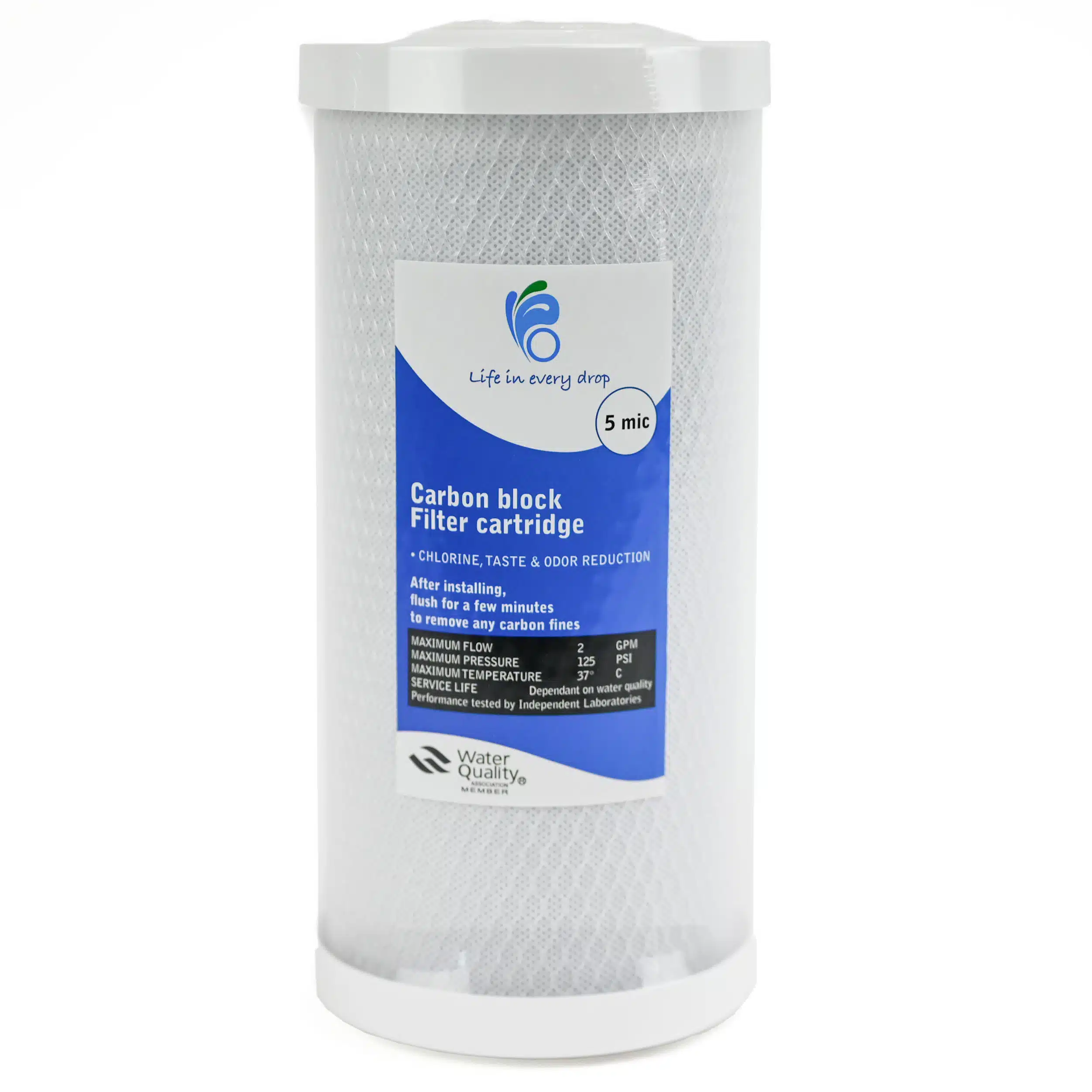 10 inch by 4 point 5 inch carbon block water filter rating at 5 microns for chemical reduction