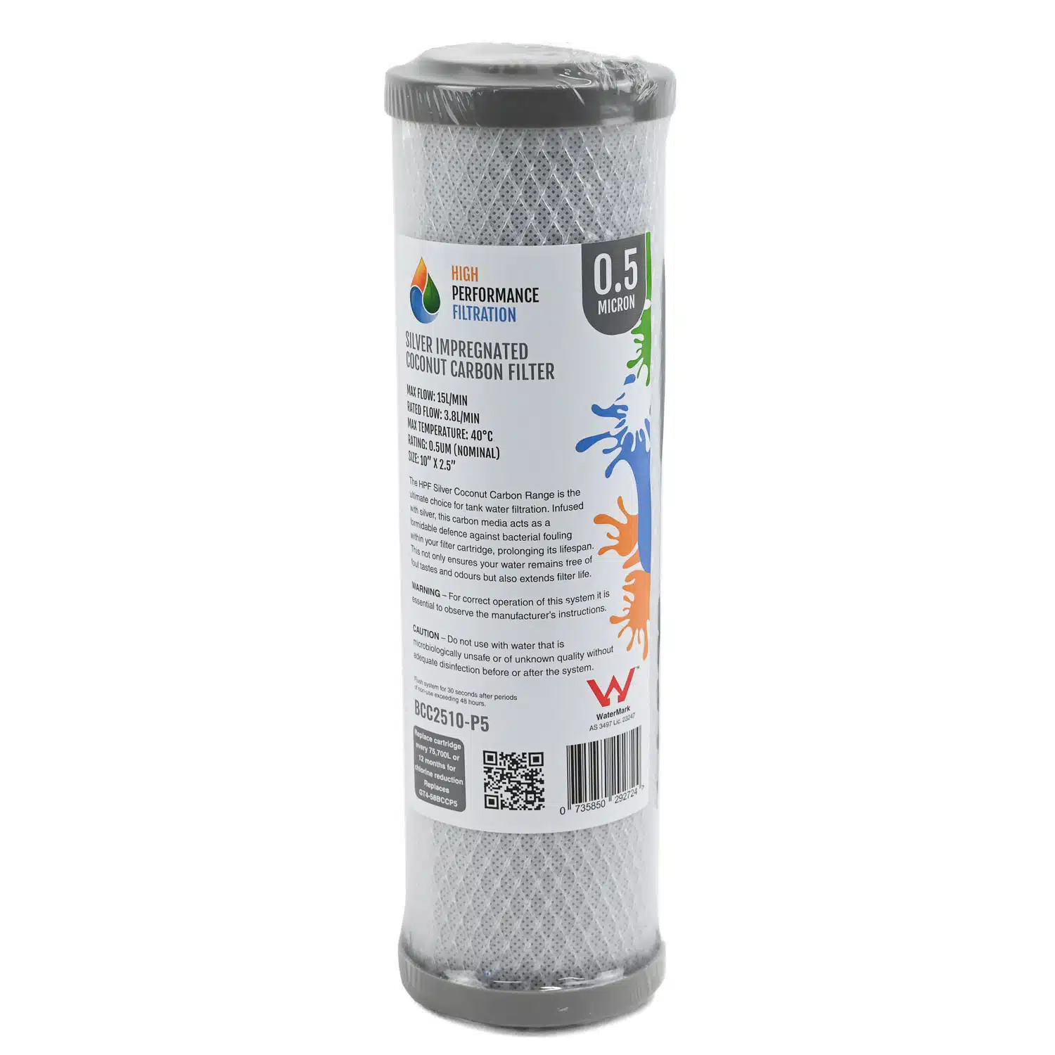 1025CB0.5Silver 10 inch by 2 point 5 inch silver impregnated carbon block filter for tank water