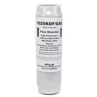 1025KDFGAC 10 inch by 2 point 5 inch water filter with KDF and granular carbon media for bad taste odour and chemical reduction