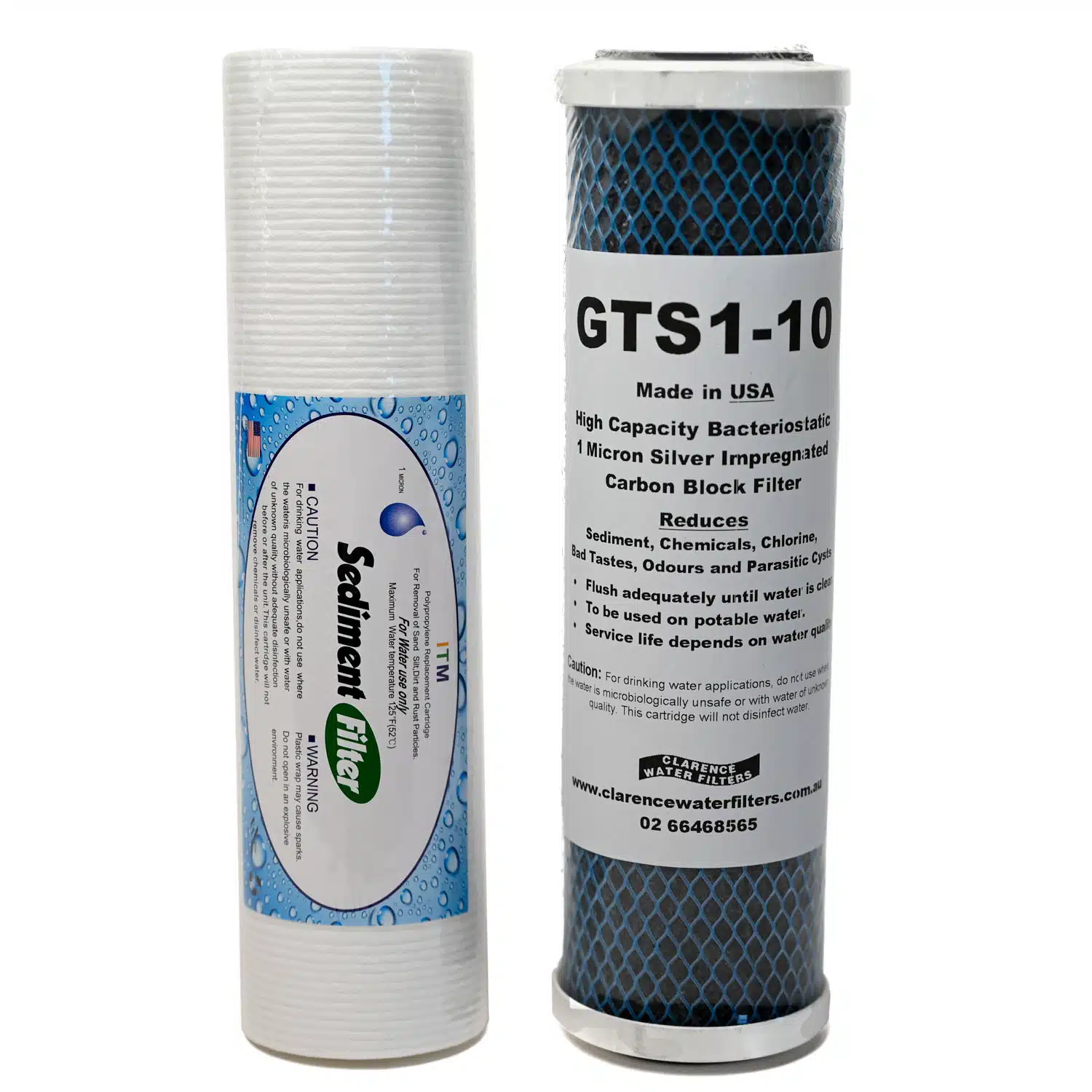1025PS1 Sediment & GTS1-10 Silver Carbon Filter Set ideal for Town and Tank Water