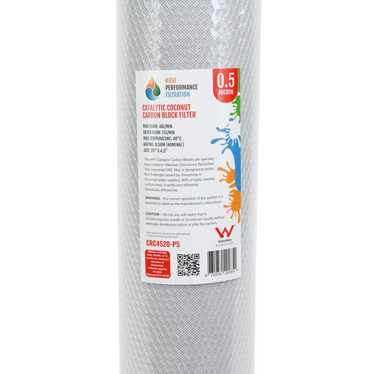 20 inch by 4 point 5 inch Chloramines and Chlorine Reduction Water Filter CRC 4520-P5