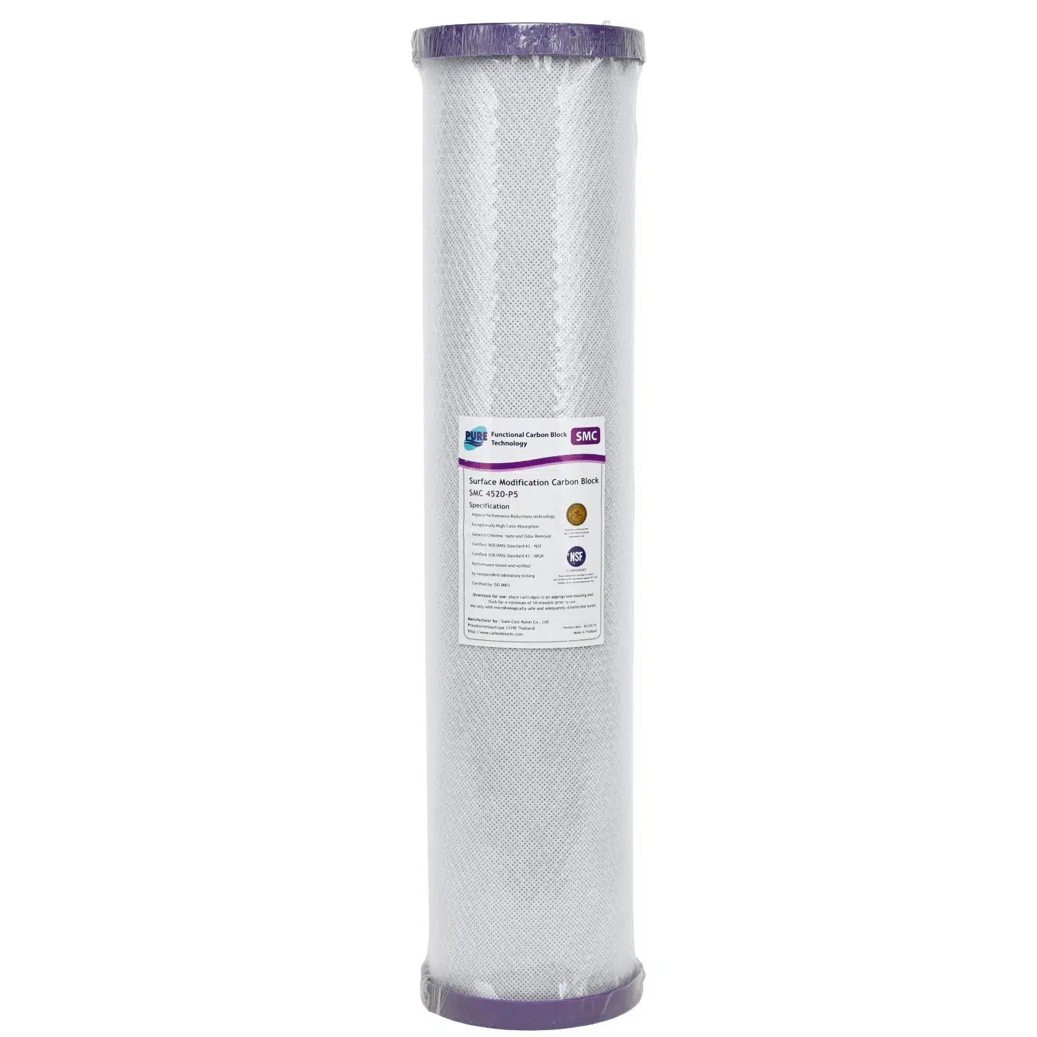 20 inch by 4.5 inch Pure SMC 4520-P5 0.5 micron Carbon Block Filter Colour Reduction