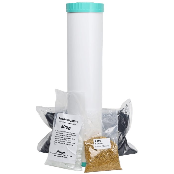 20 inch x 4 point 5 inch High Chlorine & Chloramine 2045 KDF55 Polyphosphate ORC carbon refillable water filter with scale reduction