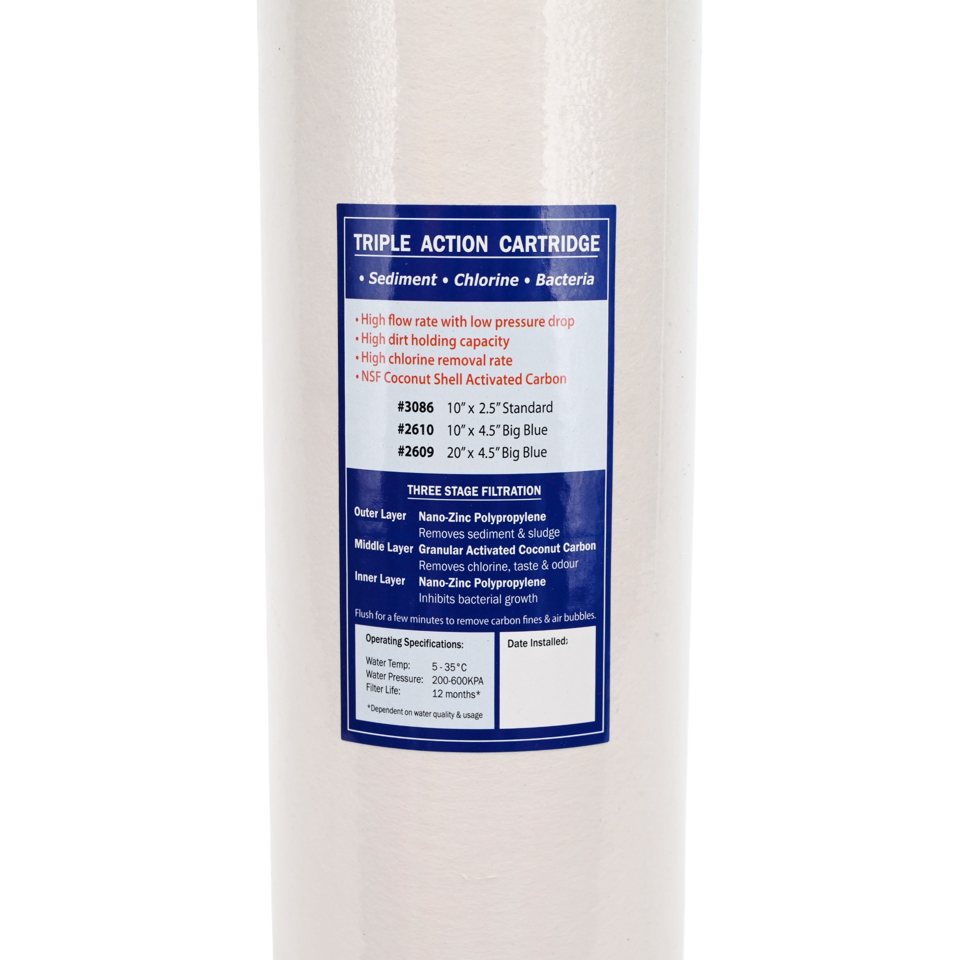 2045NZ1 20 inch x 4 point 5 inch Graded Depth Nano Zinc Sediment and Carbon Filter