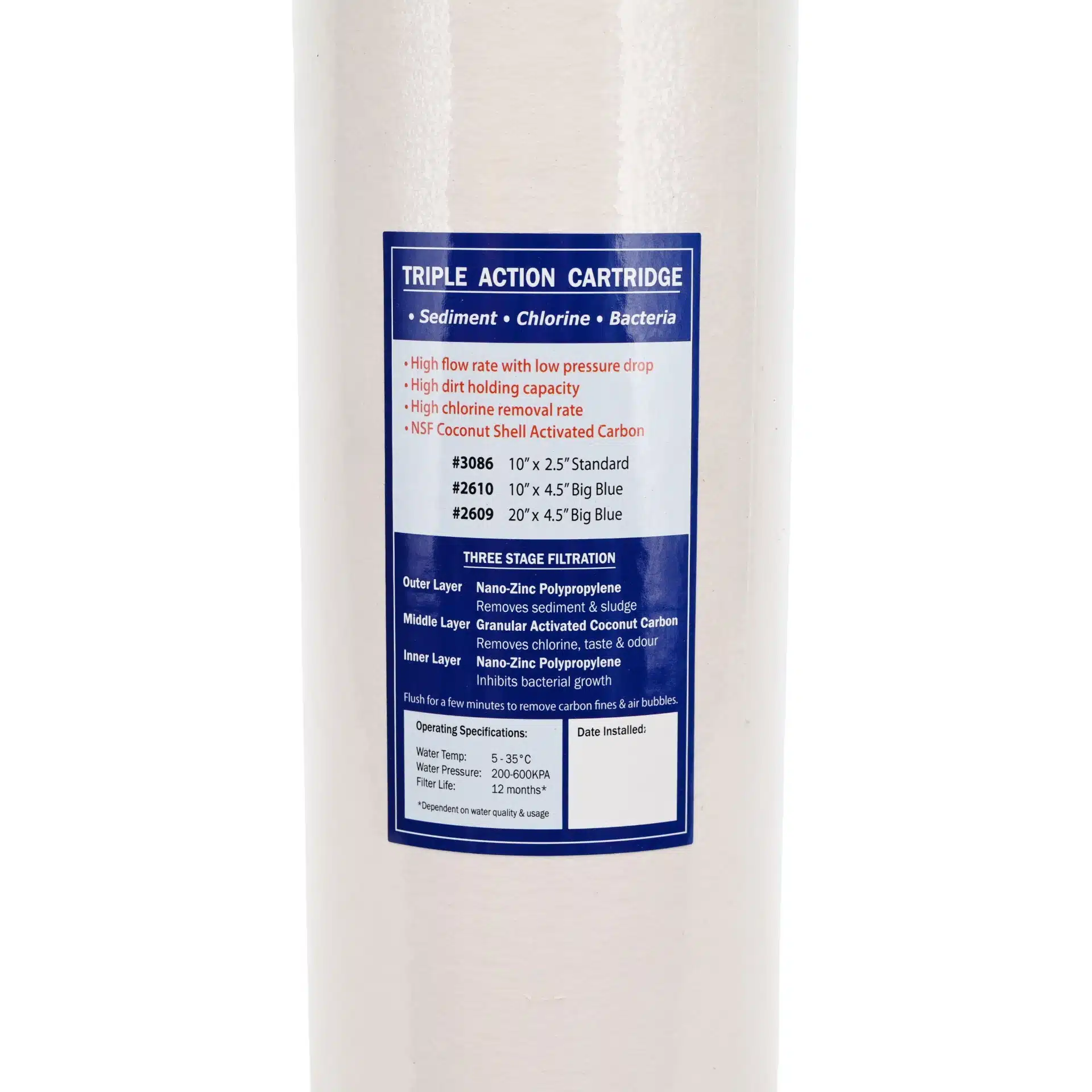 2045NZ1 20 inch x 4 point 5 inch Graded Depth Nano Zinc Sediment and Carbon Filter