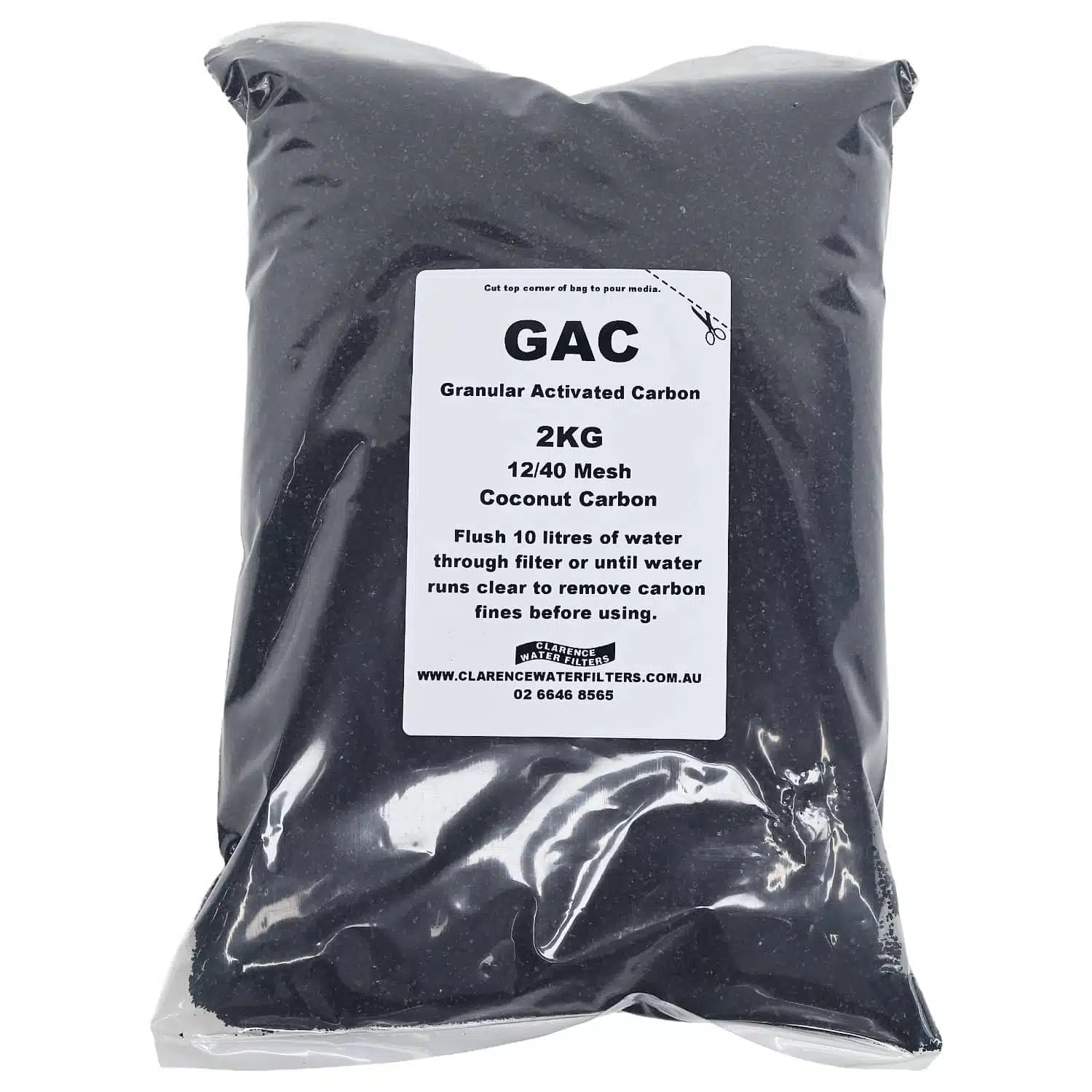 2kg bag of Granular Activated Carbon for Water Filtration made from crushed coconut shell acid washed
