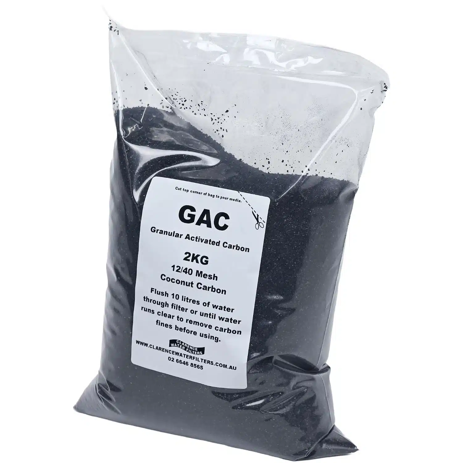 2kg bag of Granular Activated Carbon for Water Filtration made from crushed coconut shell acid washed