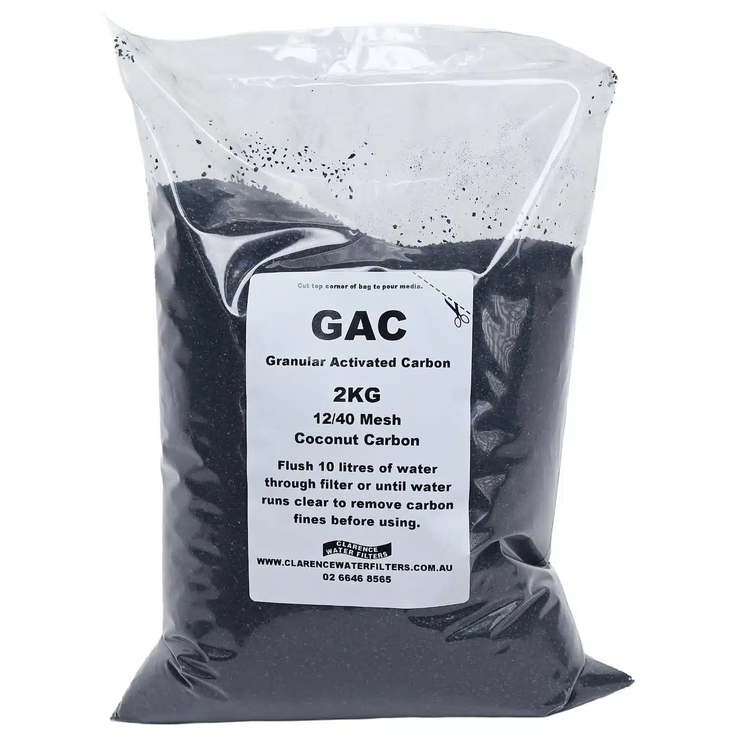 2kg bag of Granular Activated Carbon for Water Filtration made from crushed coconut shell acid washed