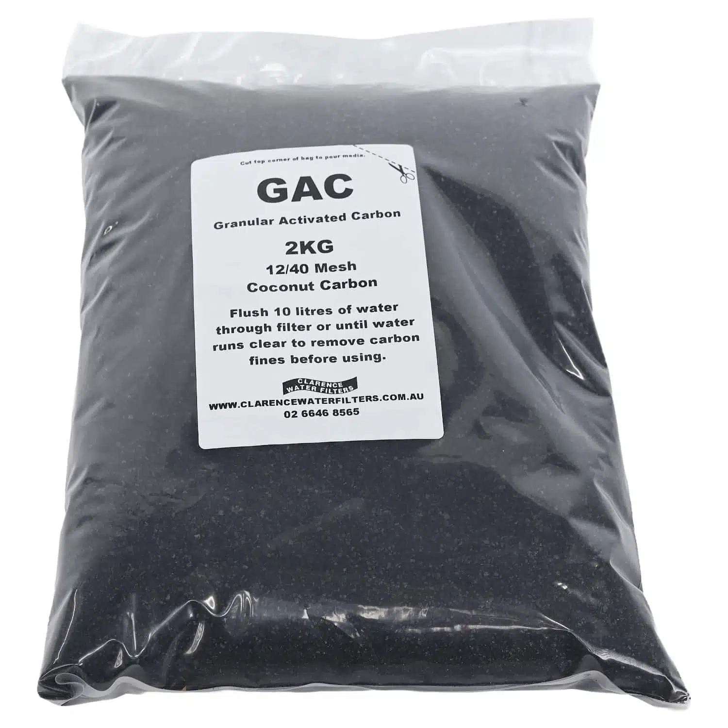 2kg bag of Granular Activated Carbon for Water Filtration made from crushed coconut shell acid washed