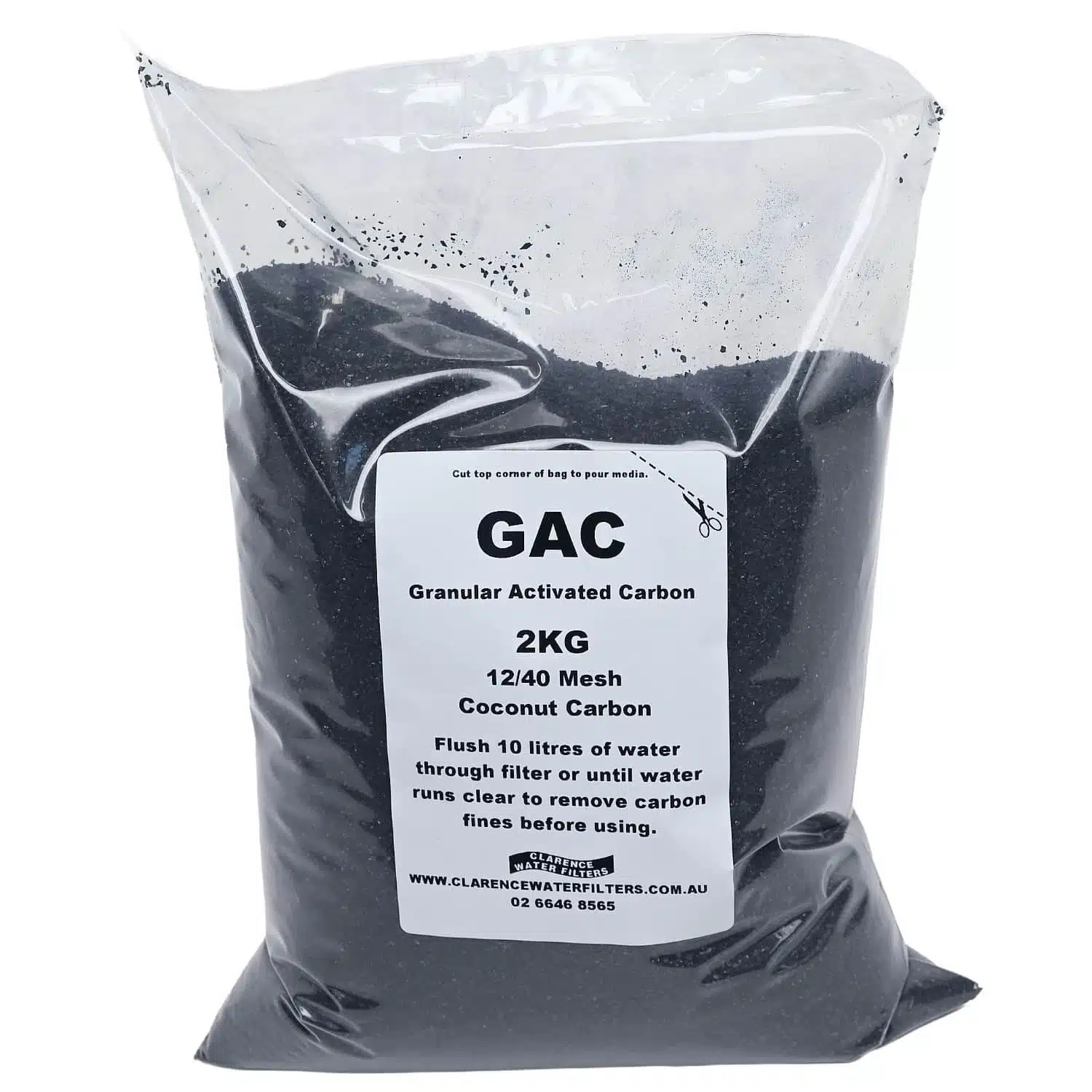 2kg bag of Granular Activated Carbon for Water Filtration made from crushed coconut shell acid washed