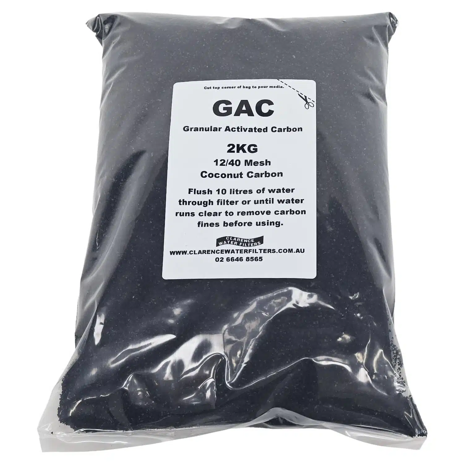 2kg bag of Granular Activated Carbon for Water Filtration made from crushed coconut shell acid washed