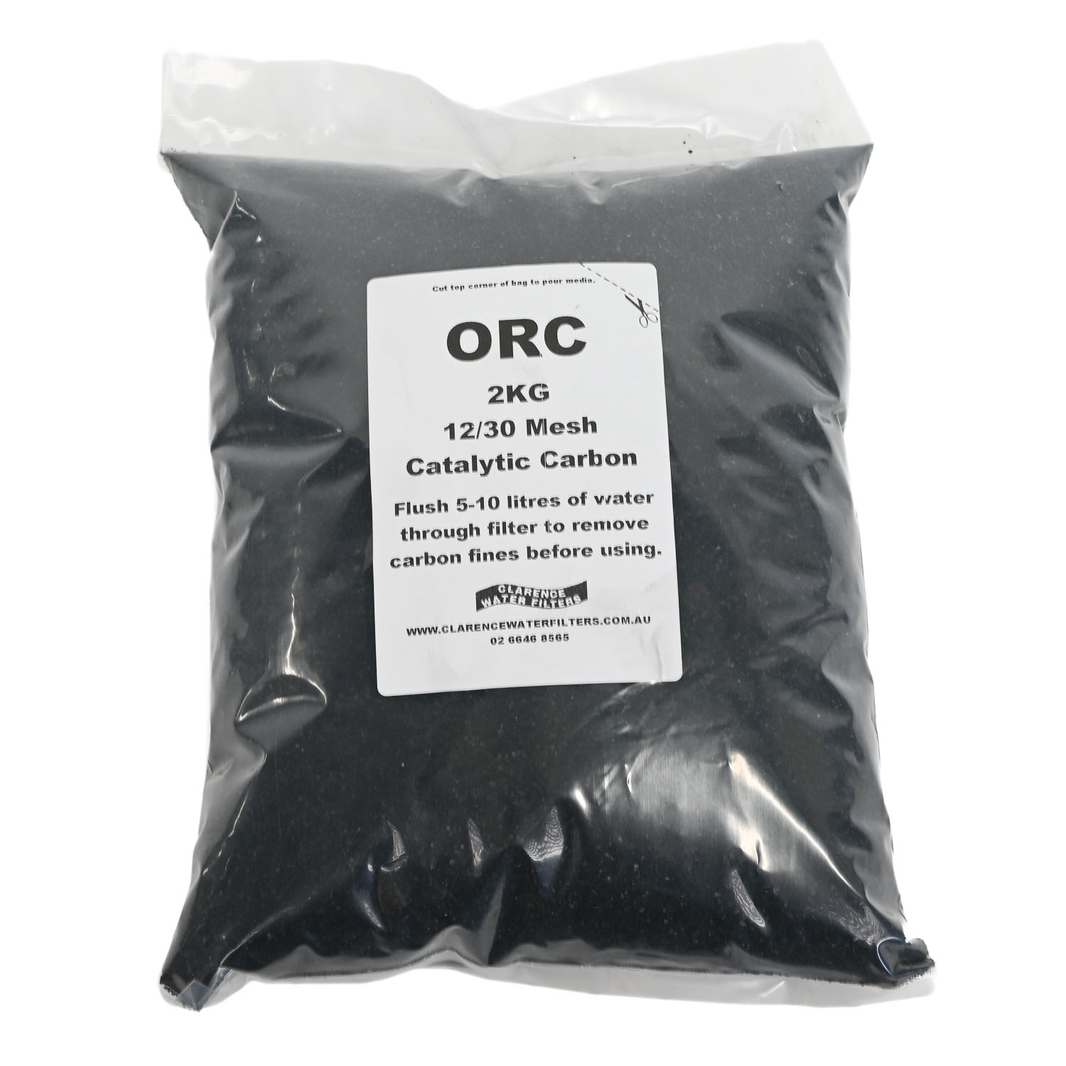 2kg bag of ORC Catalytic Carbon 12_30 mesh size for water treatment reduction of chlorine chloramines and bad taste odour