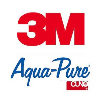The 3M Cuno Logo, feature the letters 3M in red with Aqua-pure in cursive writing