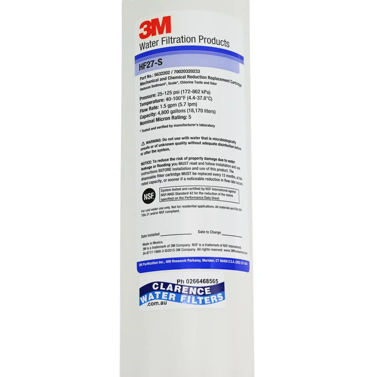 3M HF27-S Food Service 5 Micron Sediment Chlorine and Scale Filter