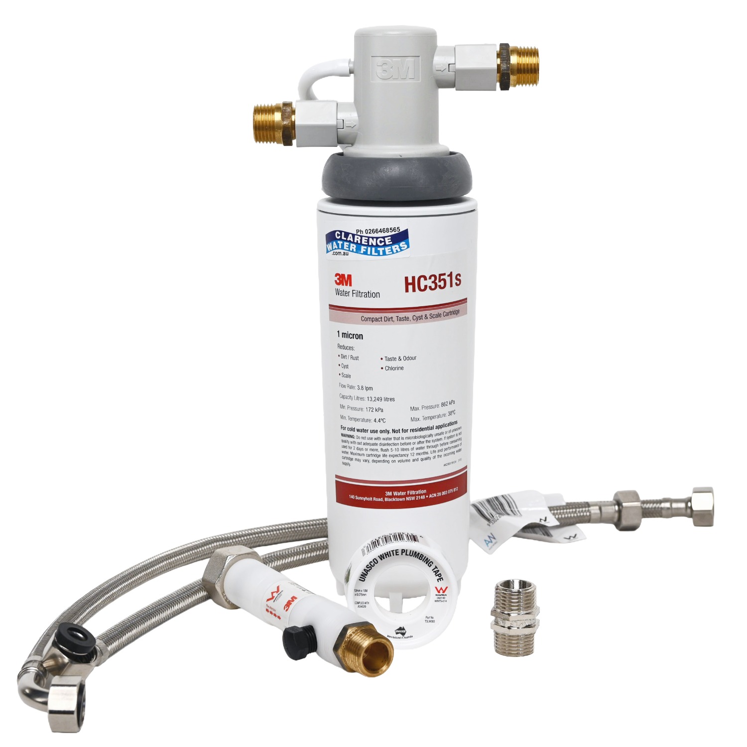 3M HiFlow Under Sink Inline Water Filter System With half inch connections and braided lines
