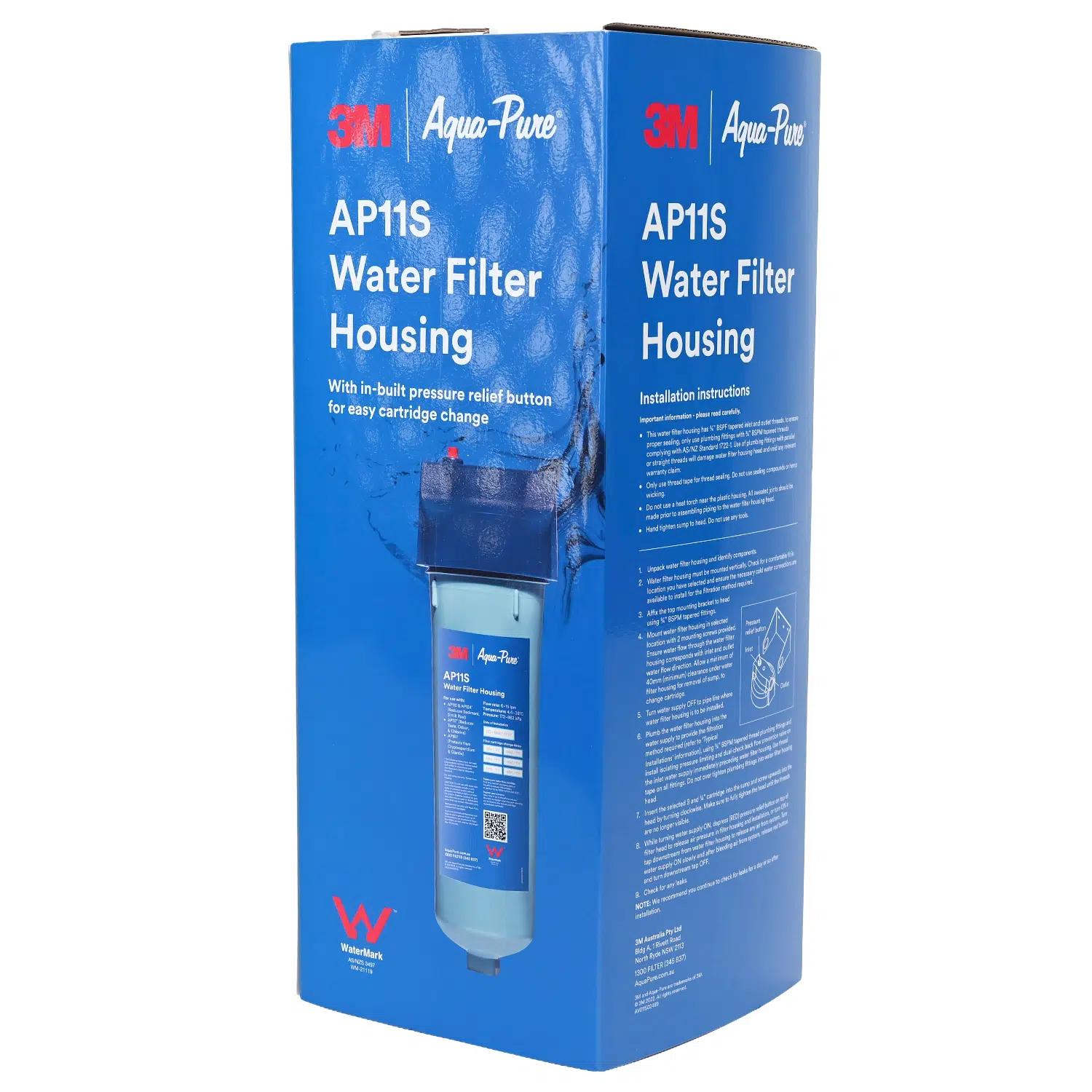3m Aqua-pure AP11s High Pressure Blue Opaque Water Filter Housing Kit Box Angled shot