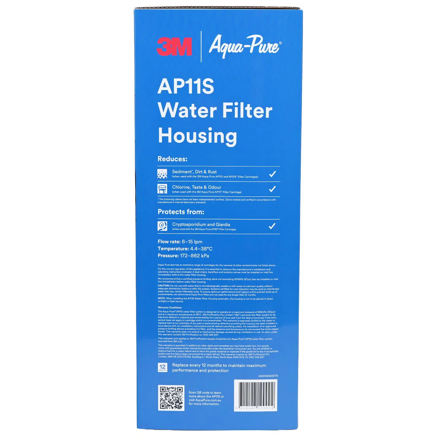 3m Aqua-pure AP11s High Pressure Blue Opaque Water Filter Housing Kit Box back shot