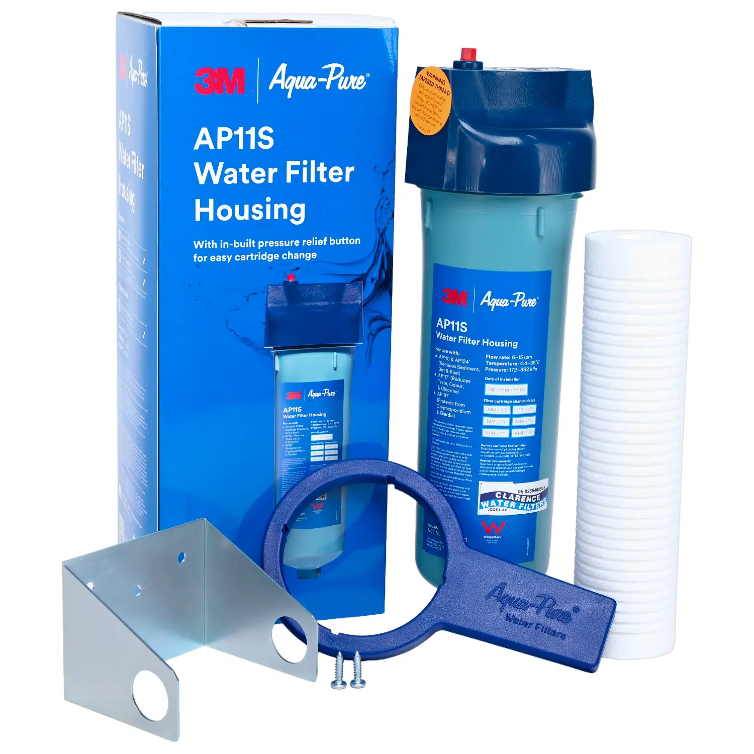 3m Aqua-pure AP11s High Pressure Blue Opaque Water Filter Housing with spanner sediment filter bracket