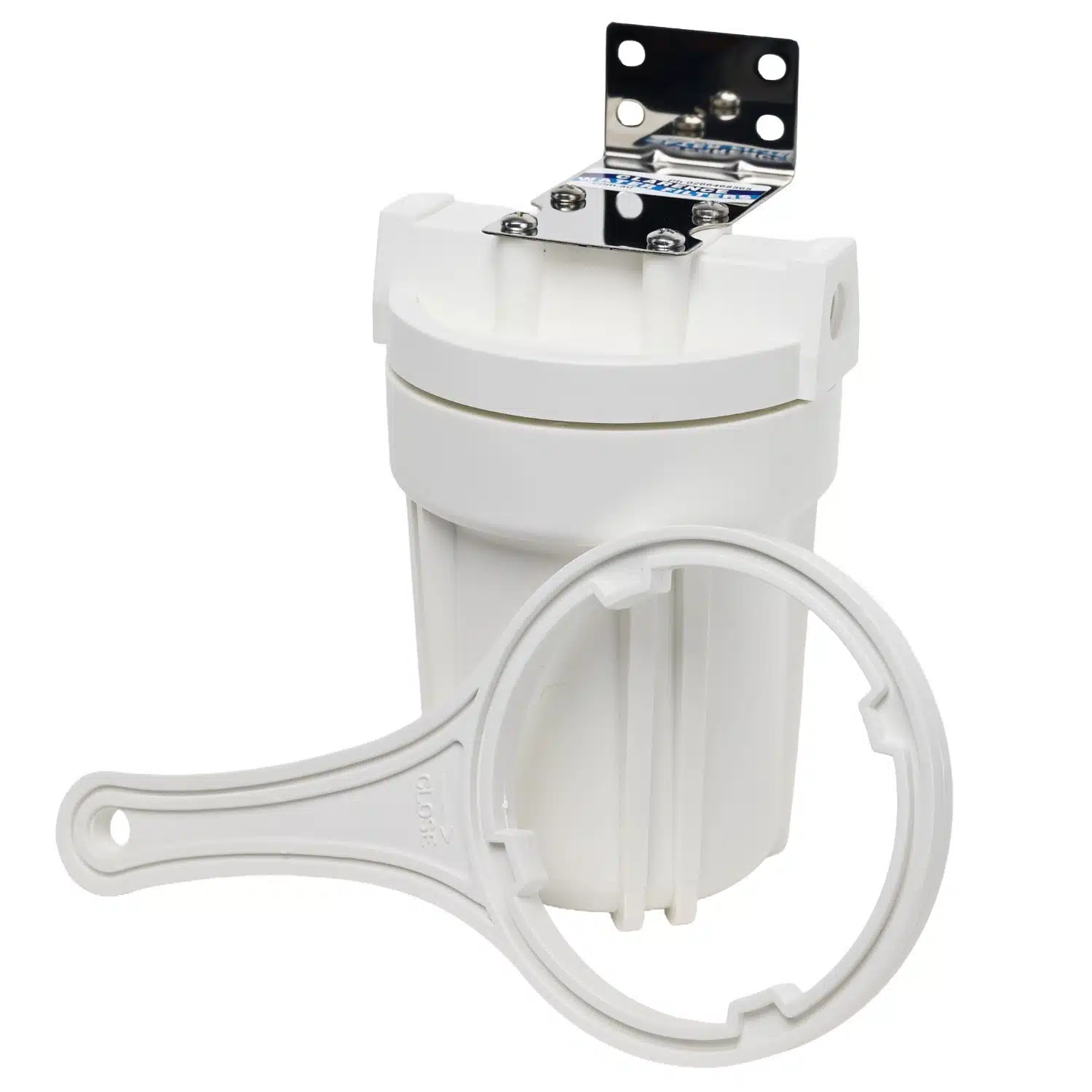 5 inch by 2 point 5 inch QMP water filter housing made in the usa with bracket and spanner