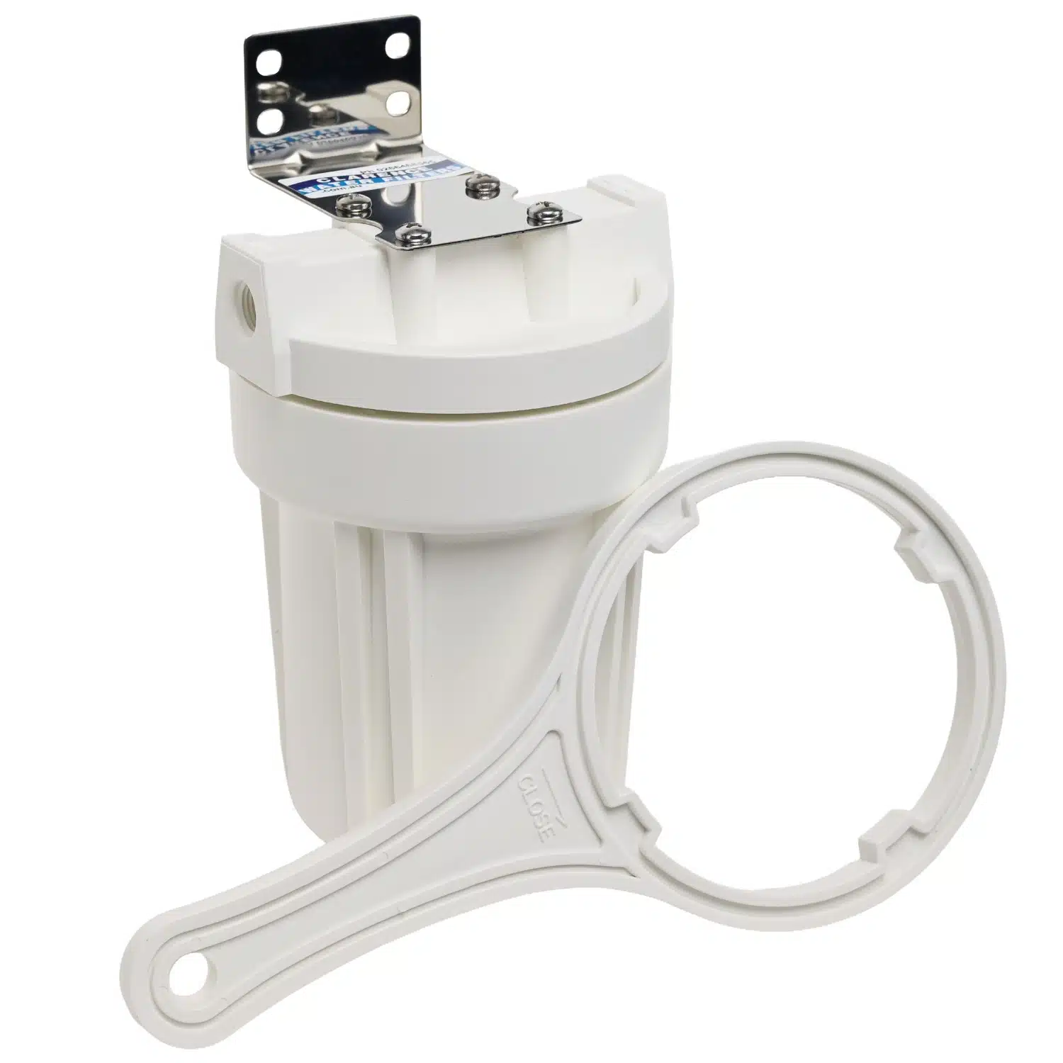 5 inch by 2 point 5 inch QMP water filter housing made in the usa with bracket and spanner