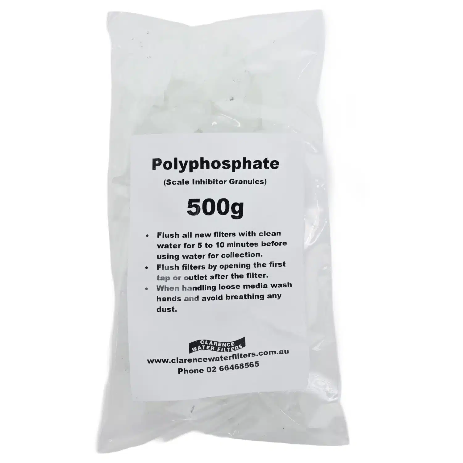500 gram bag of polyphosphate which is added to water filters to reduce limescale buildup