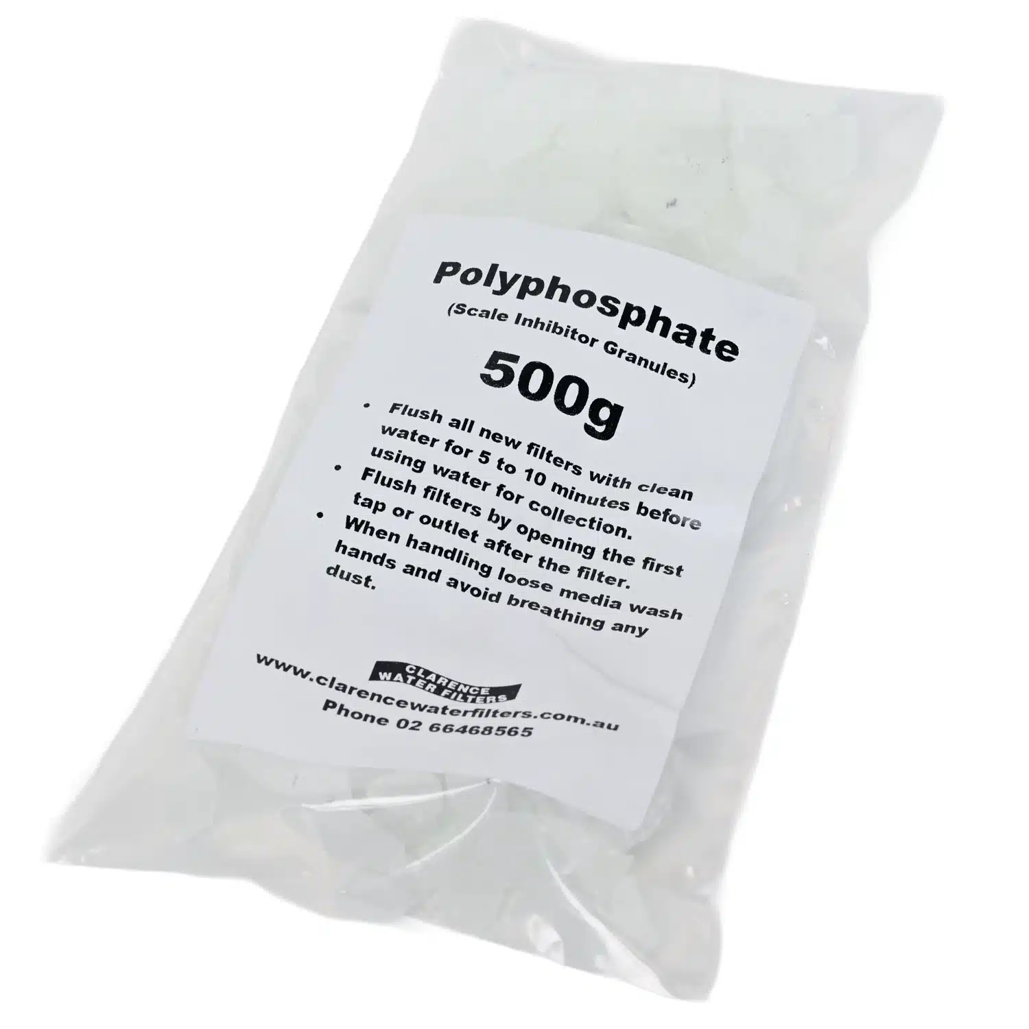 500 gram bag of polyphosphate which is added to water filters to reduce limescale buildup