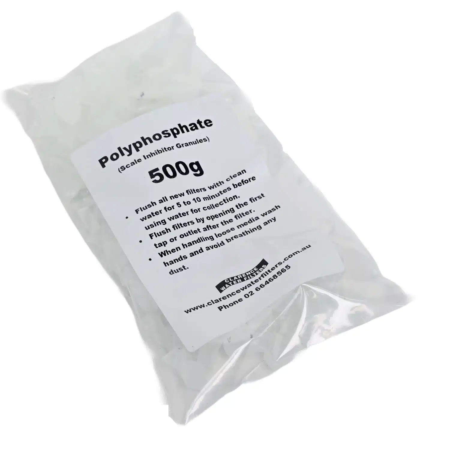 500 gram bag of polyphosphate which is added to water filters to reduce limescale buildup