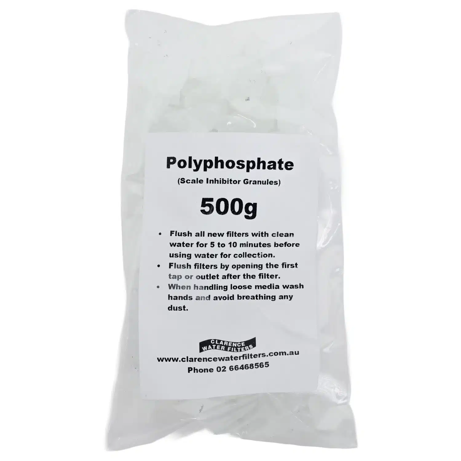 500 gram bag of polyphosphate which is added to water filters to reduce limescale buildup