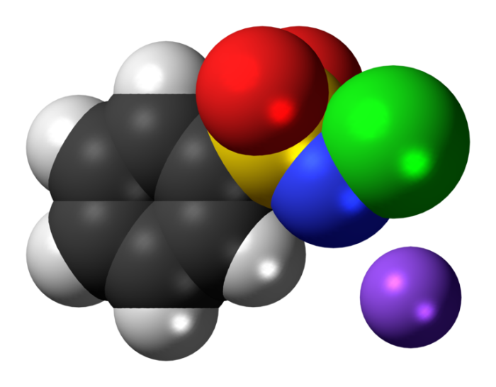 A 3D representation of a chloramine molecule