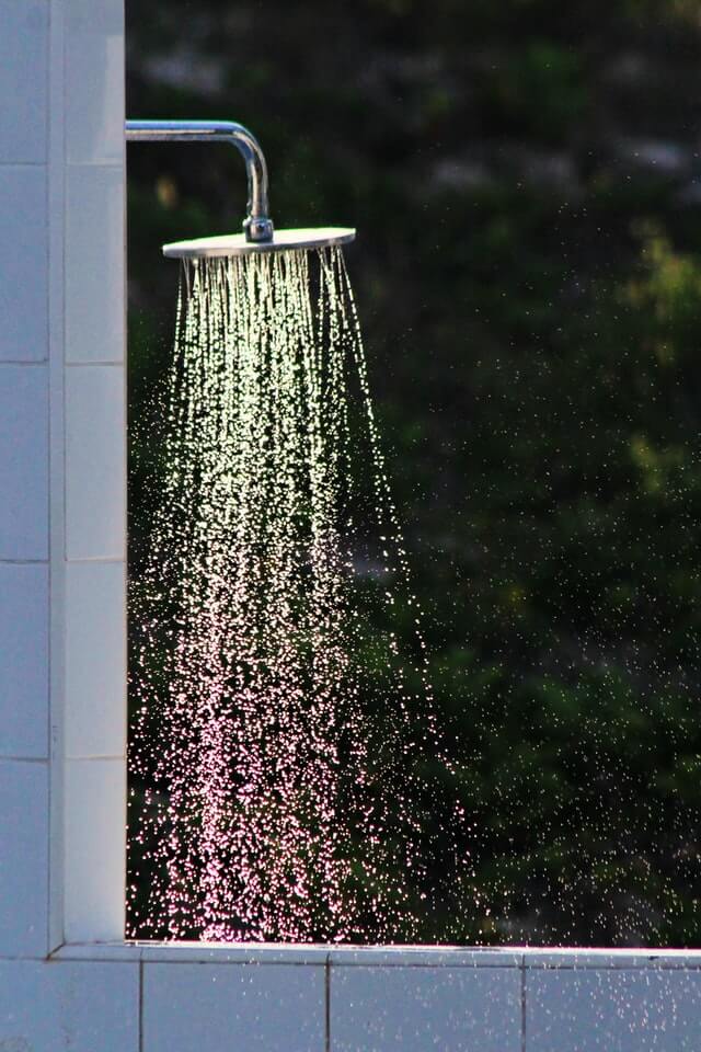 A photo of a large outdoor showerhead