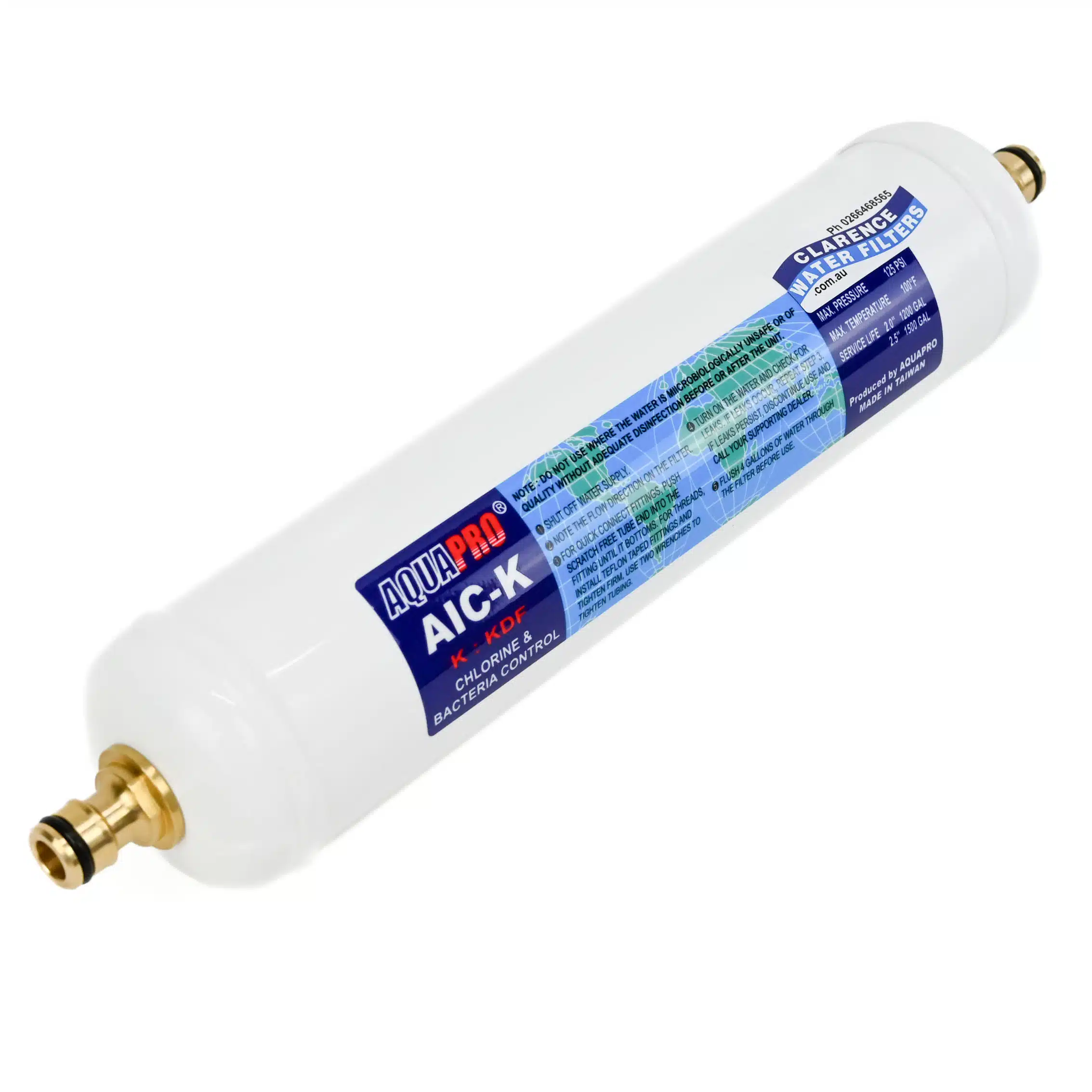 AIC-K Caravan and RV Inline Water Filter with Brass POH Fittings 5 Microns with KDF and GAC Carbon