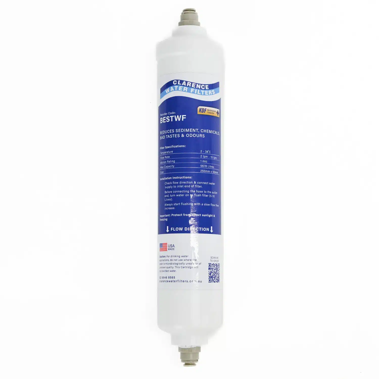 BestWF 1 Micron Inline Water Filter For Caravans and RVs with Quarter Inch Tube Fittings