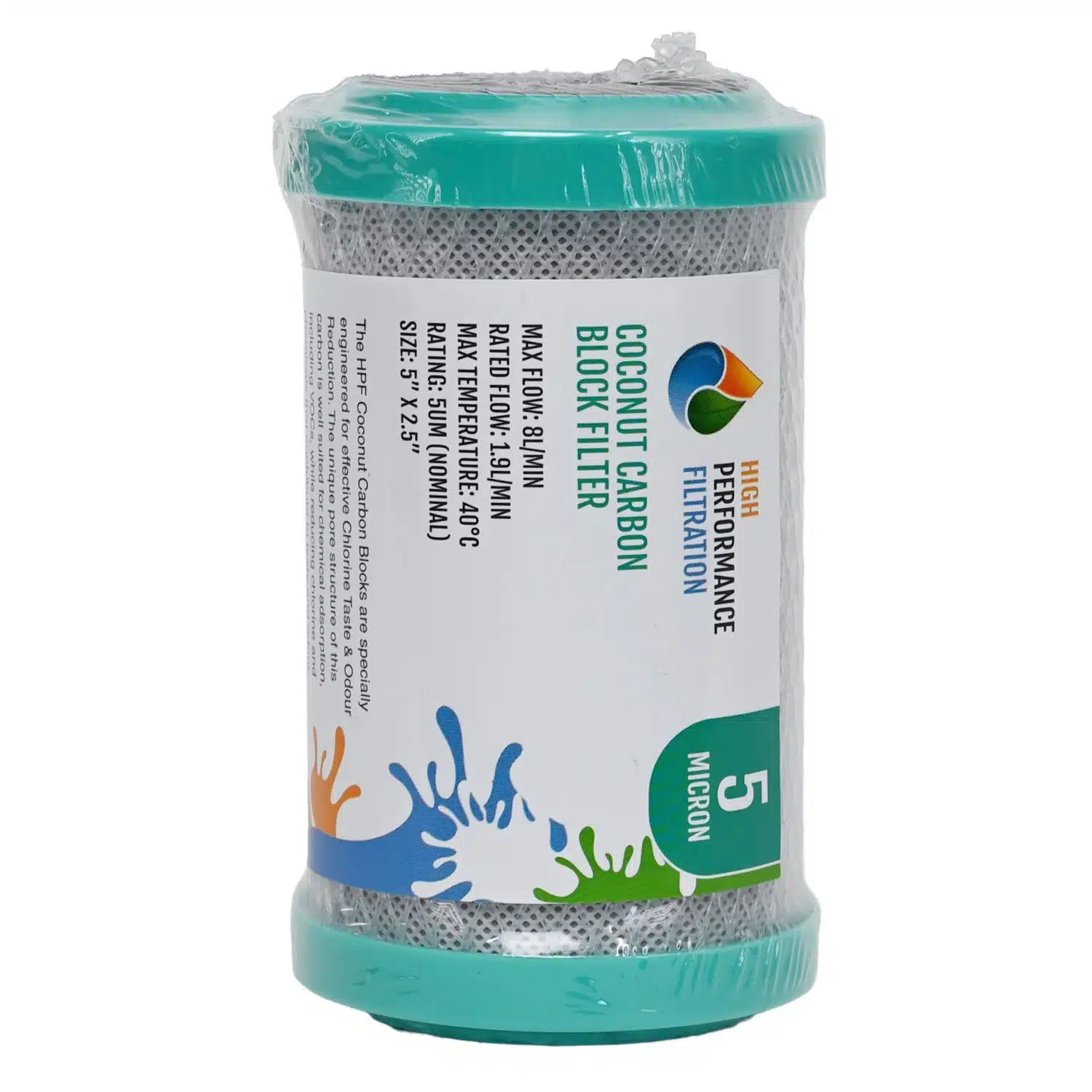 CTO2505-05 High Performance Filtration 5 inch by 2 point 5 inch carbon block water filter rated at 5 microns