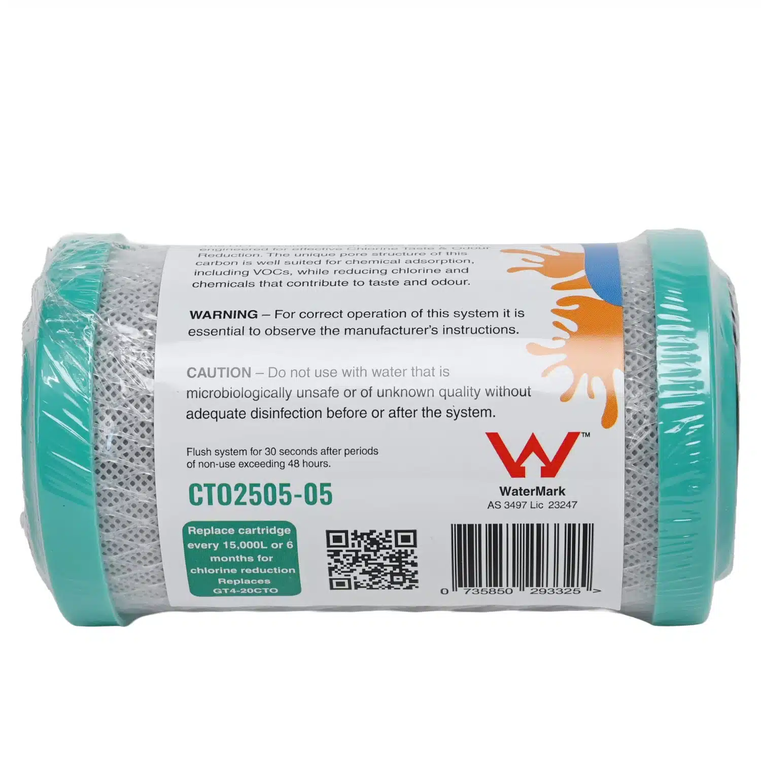 CTO2505-05 High Performance Filtration 5 inch by 2 point 5 inch carbon block water filter rated at 5 microns