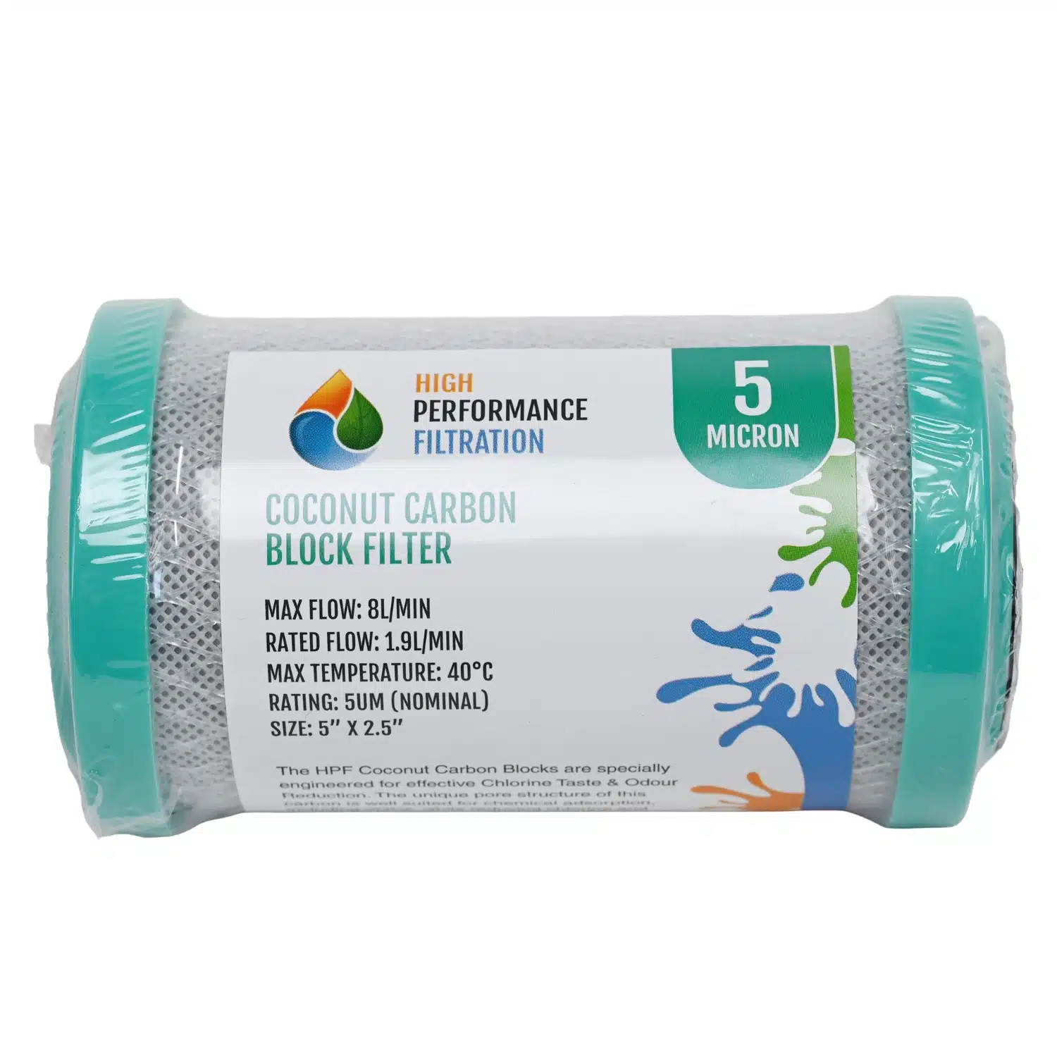 CTO2505-05 High Performance Filtration 5 inch by 2 point 5 inch carbon block water filter rated at 5 microns