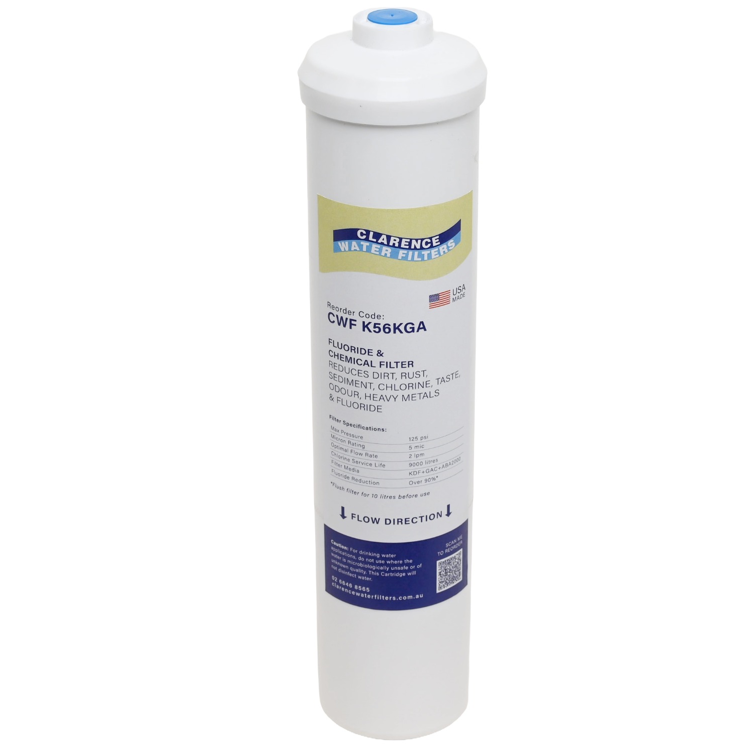 CWF K56KGA All In One Inline Water Filter With KDF Fluoride Reduction Media Carbon and Sediment Protection