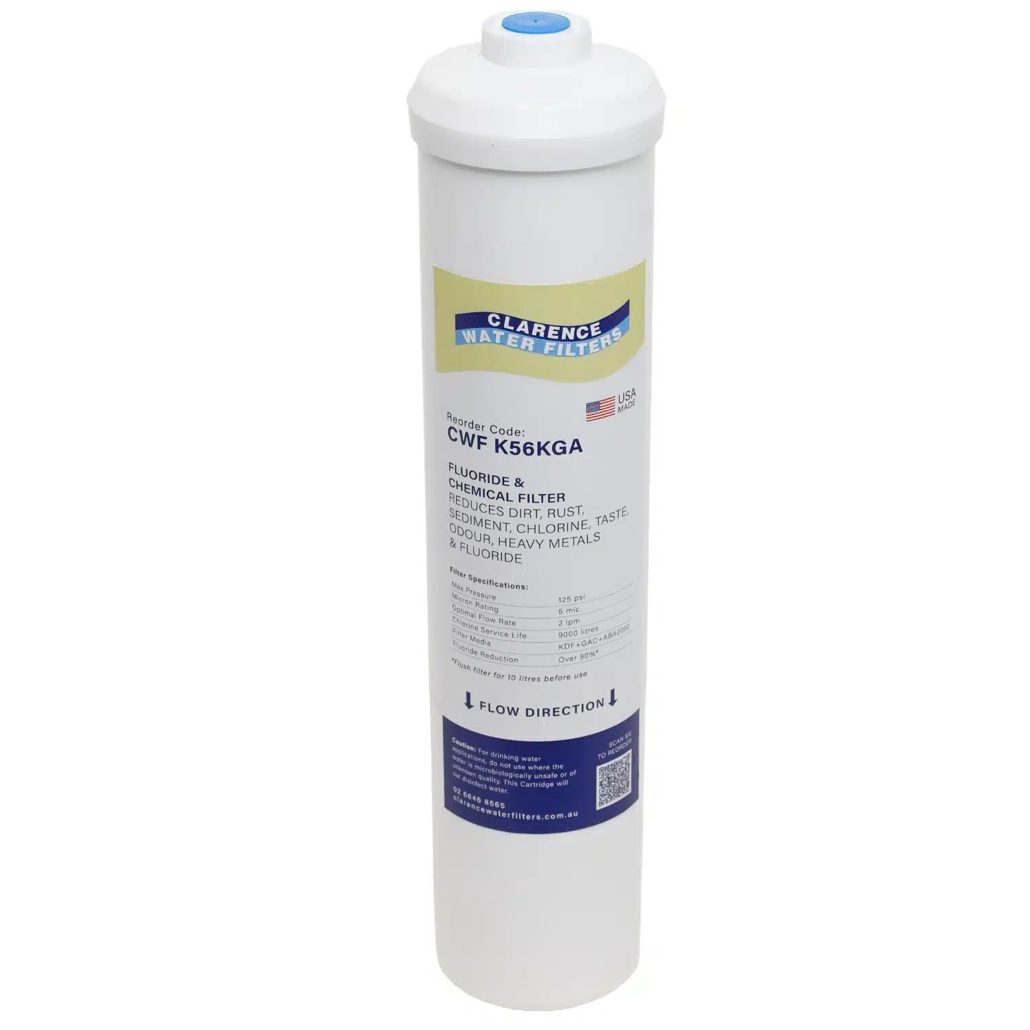 CWF K56KGA All In One Inline Water Filter With KDF Fluoride Reduction Media Carbon and Sediment Protection