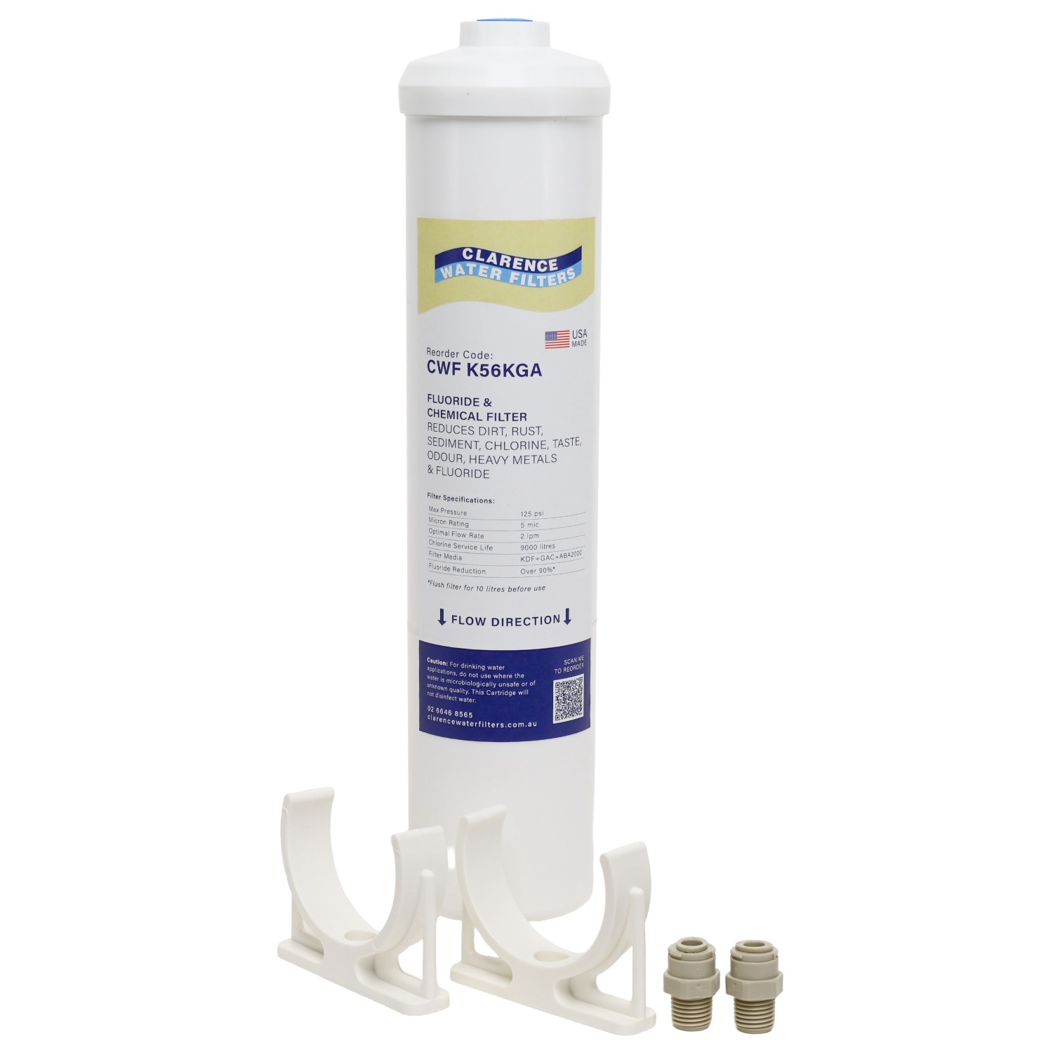 CWF K56KGA All In One Inline Water Filter With KDF Fluoride Reduction Media Carbon and Sediment Protection