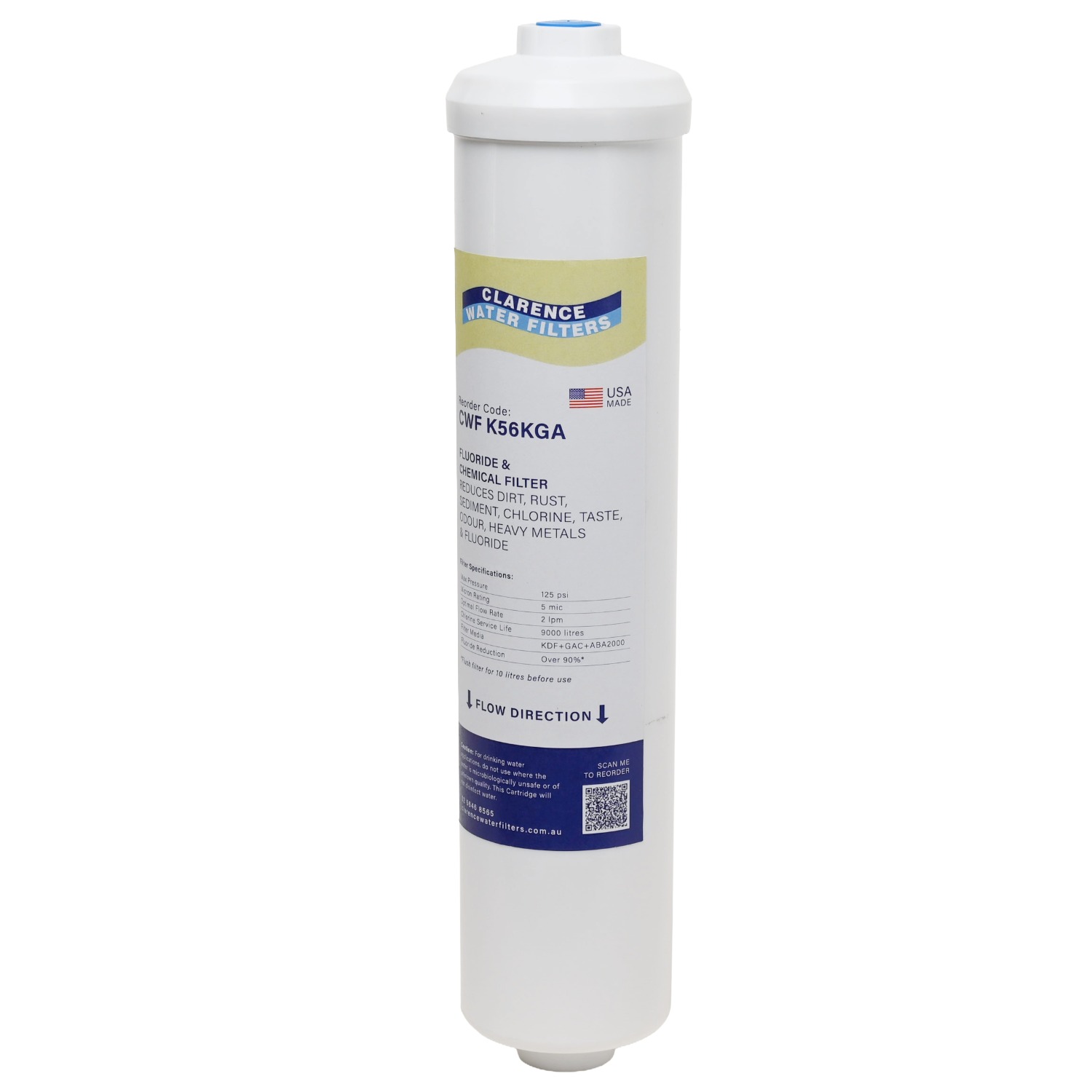 CWF K56KGA All In One Inline Water Filter With KDF Fluoride Reduction Media Carbon and Sediment Protection