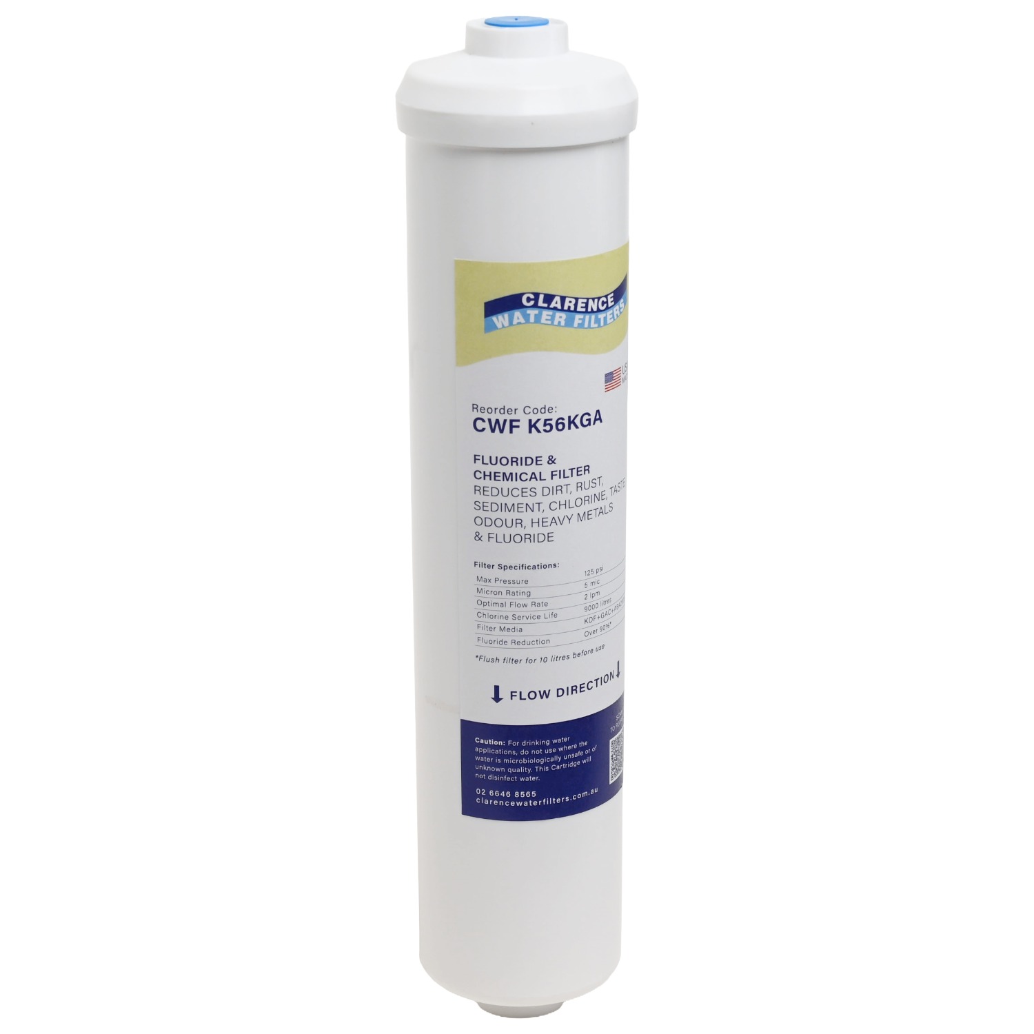 CWF K56KGA All In One Inline Water Filter With KDF Fluoride Reduction Media Carbon and Sediment Protection