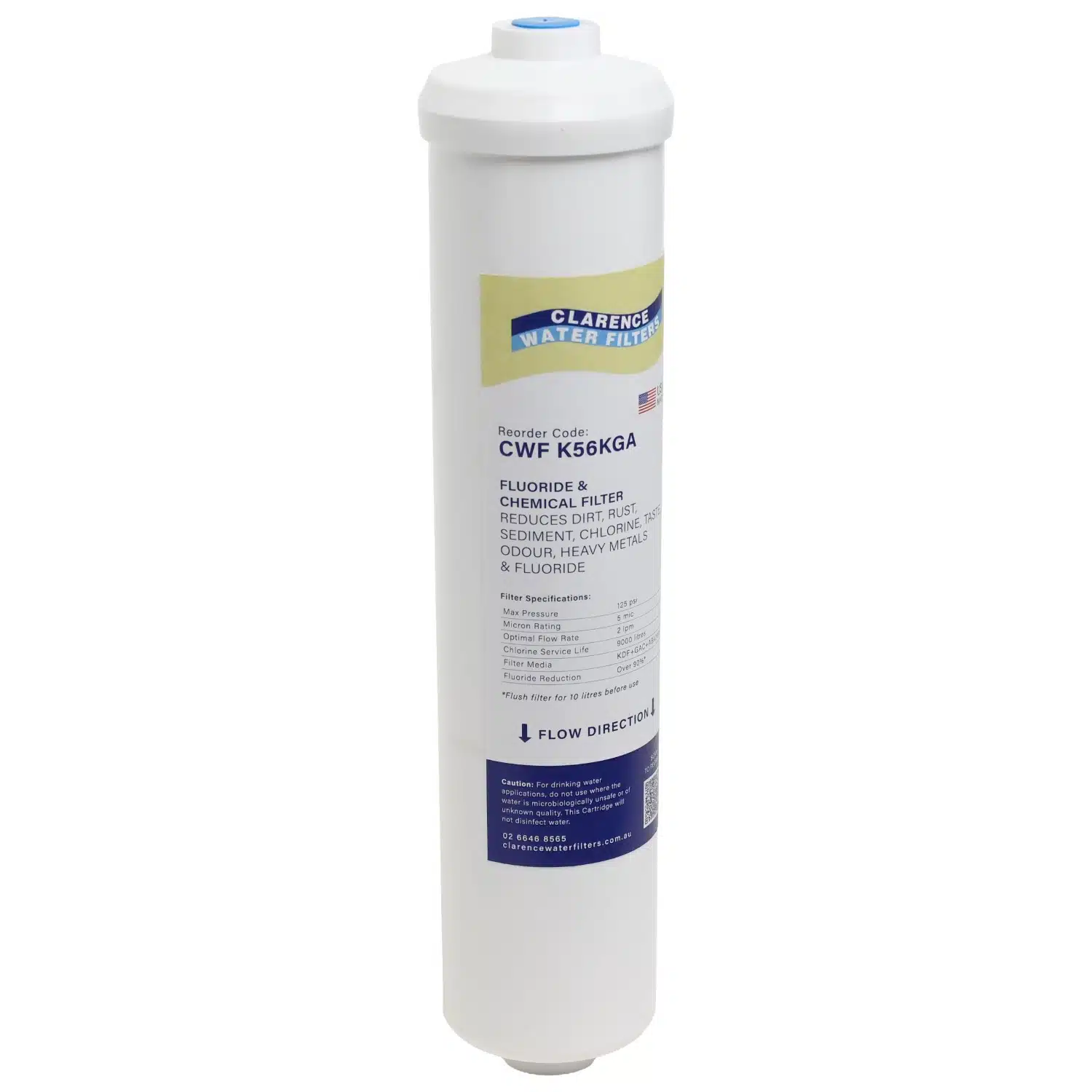 CWF K56KGA All In One Inline Water Filter With KDF Fluoride Reduction Media Carbon and Sediment Protection