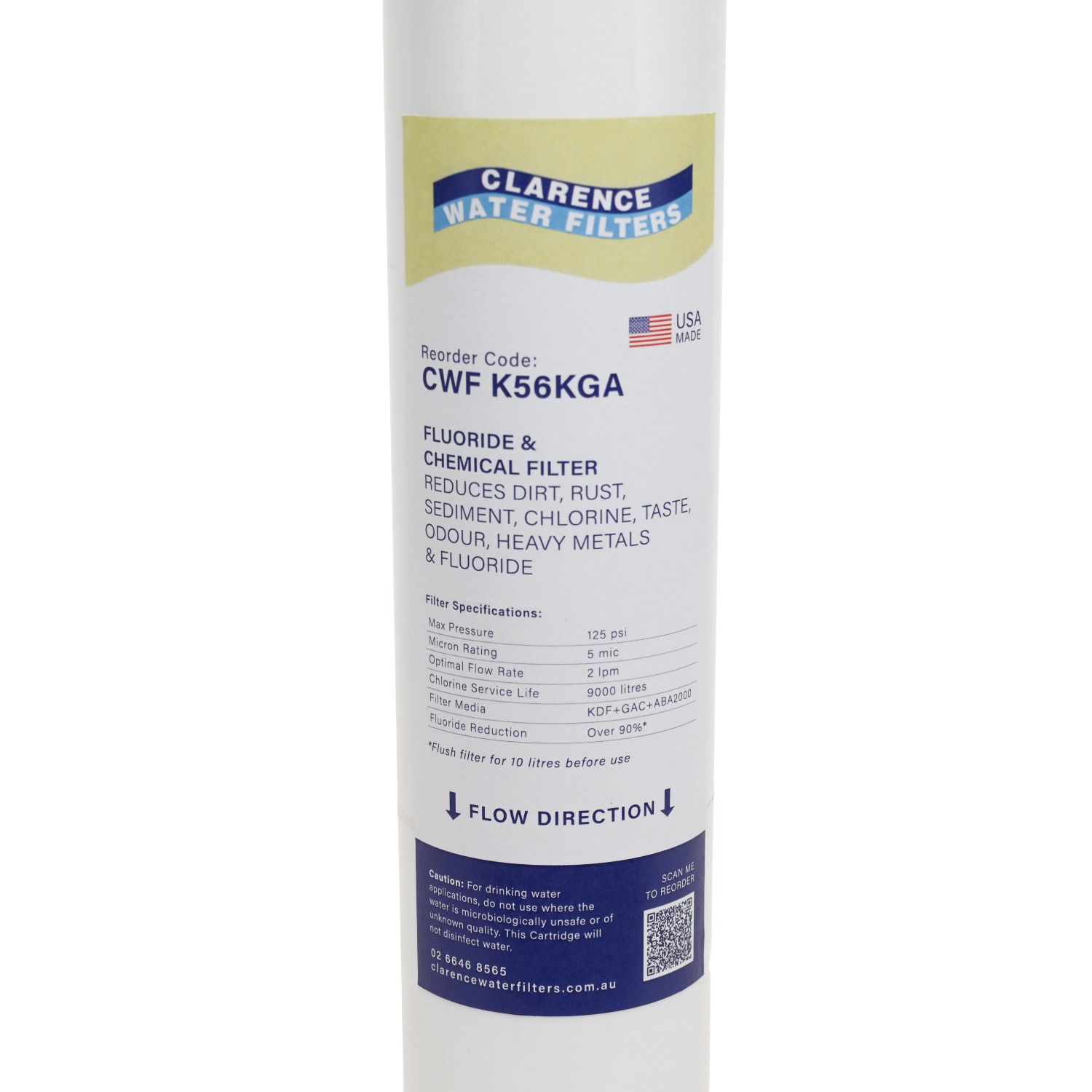 CWF K56KGA All In One Inline Water Filter With KDF Fluoride Reduction Media Carbon and Sediment Protection