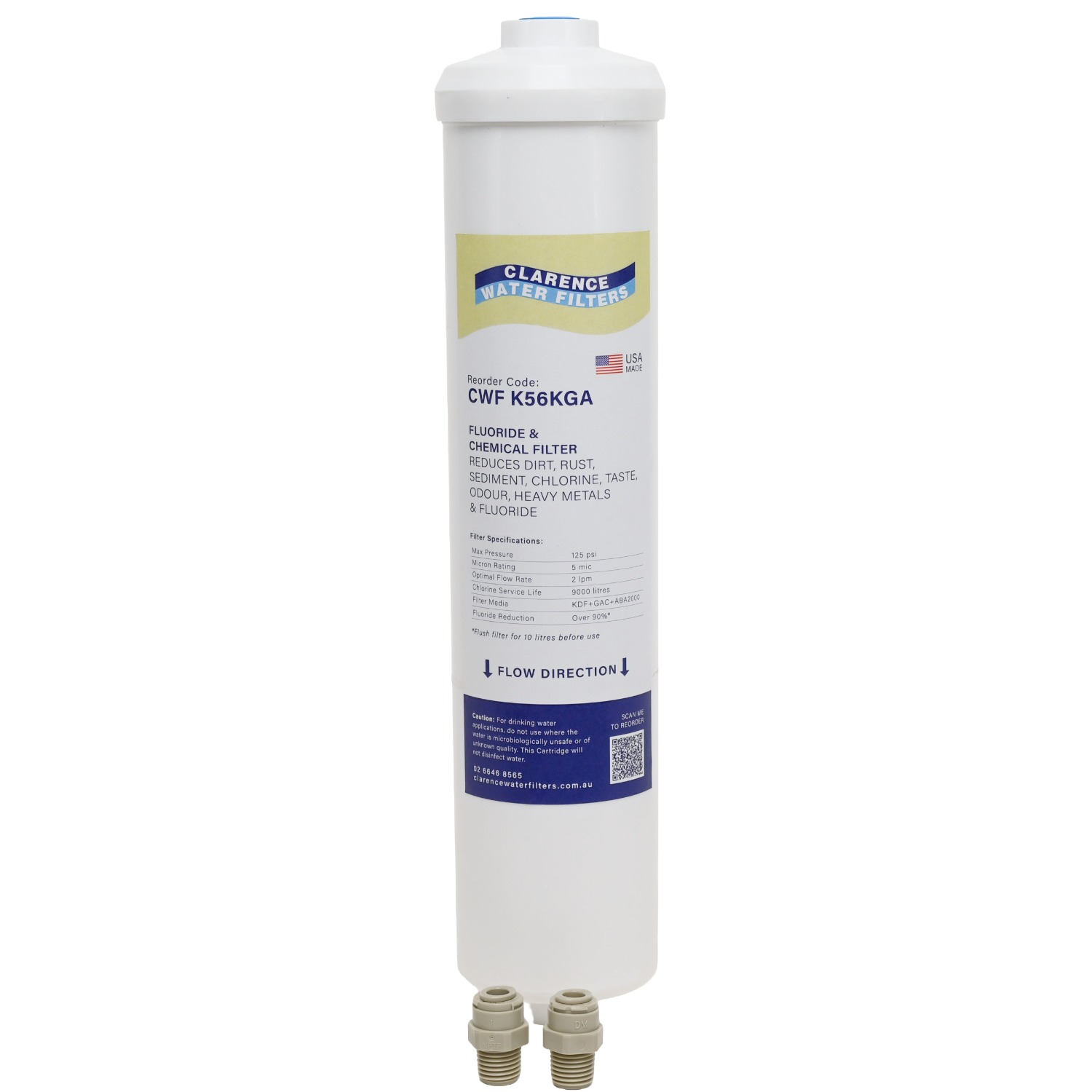 CWF K56KGA All In One Inline Water Filter With KDF Fluoride Reduction Media Carbon and Sediment Protection